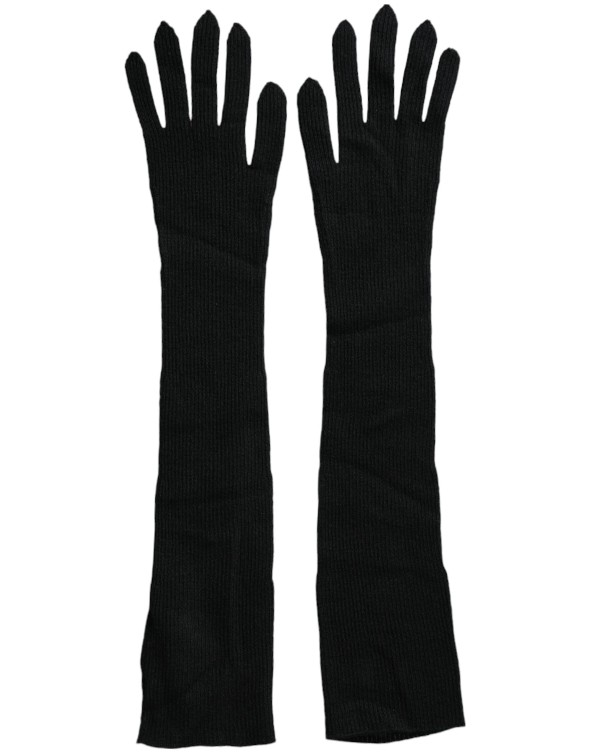 Dolce & Gabbana Black Cashmere Knitted Elbow Length Gloves LUNESCAPE