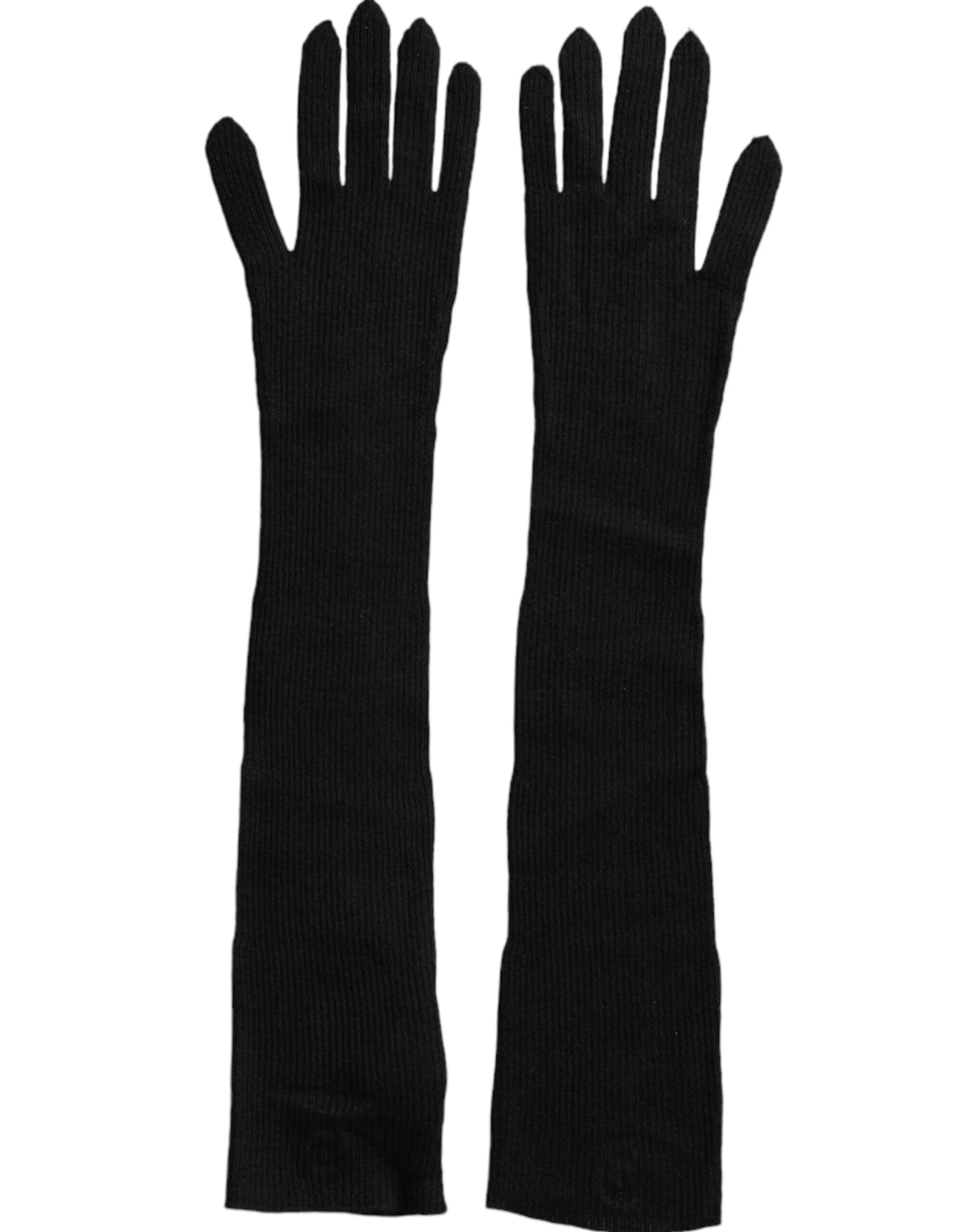 Dolce & Gabbana Black Cashmere Knitted Elbow Length Gloves LUNESCAPE