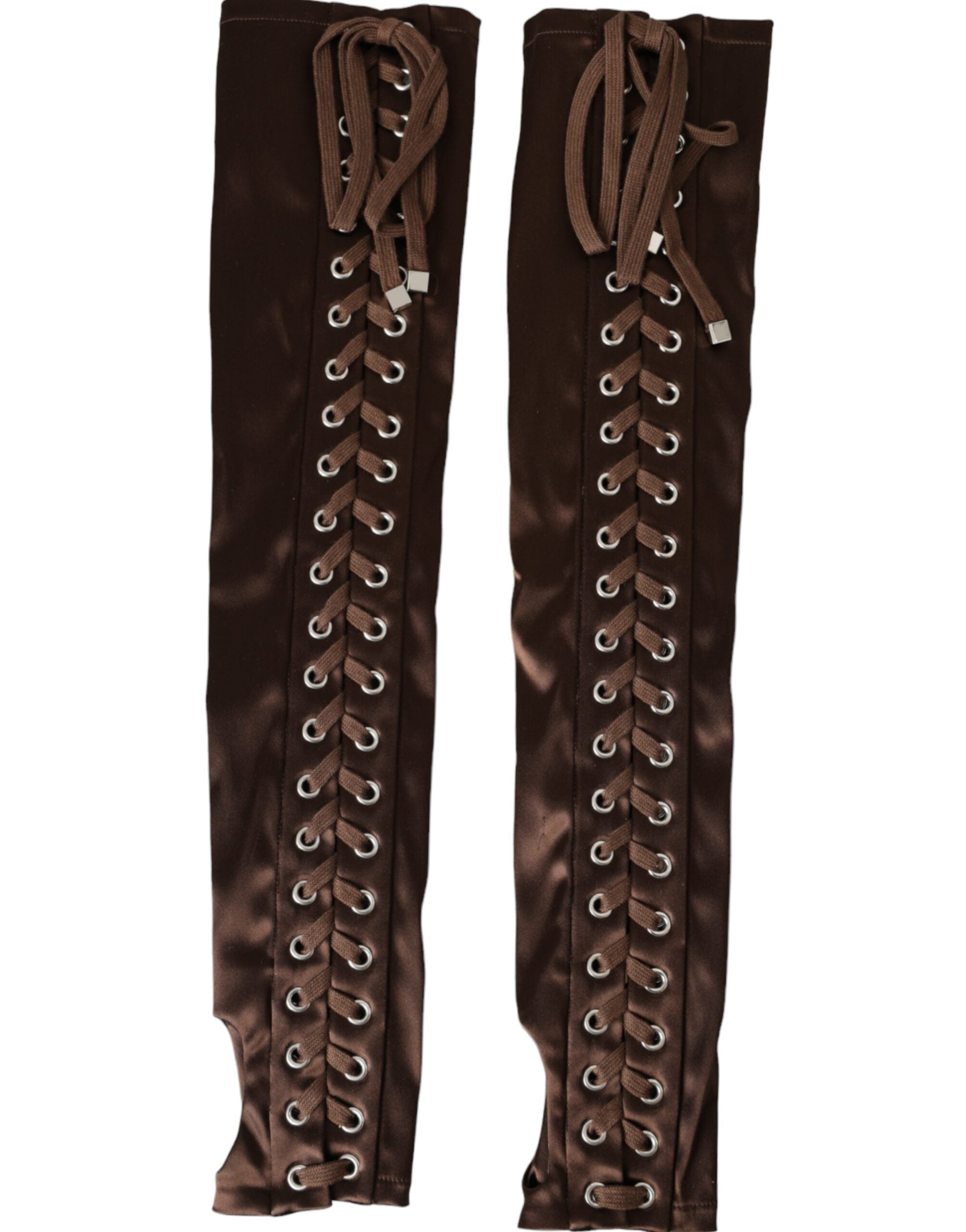 Dolce & Gabbana Brown Lace Up Fingerless Gloves LUNESCAPE