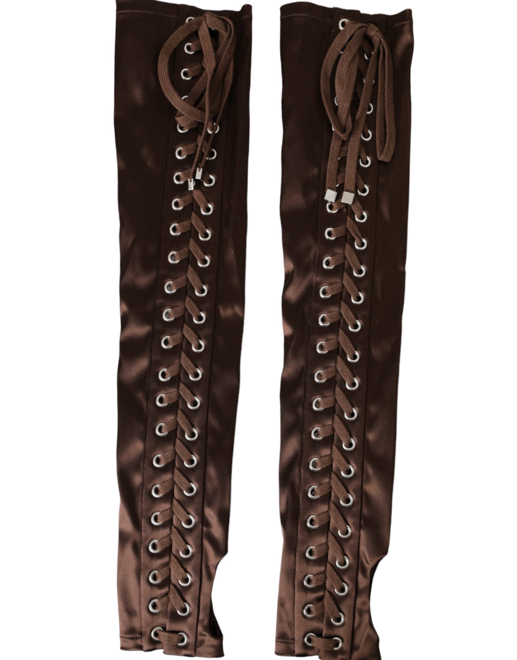 Dolce & Gabbana Brown Lace Up Fingerless Gloves LUNESCAPE