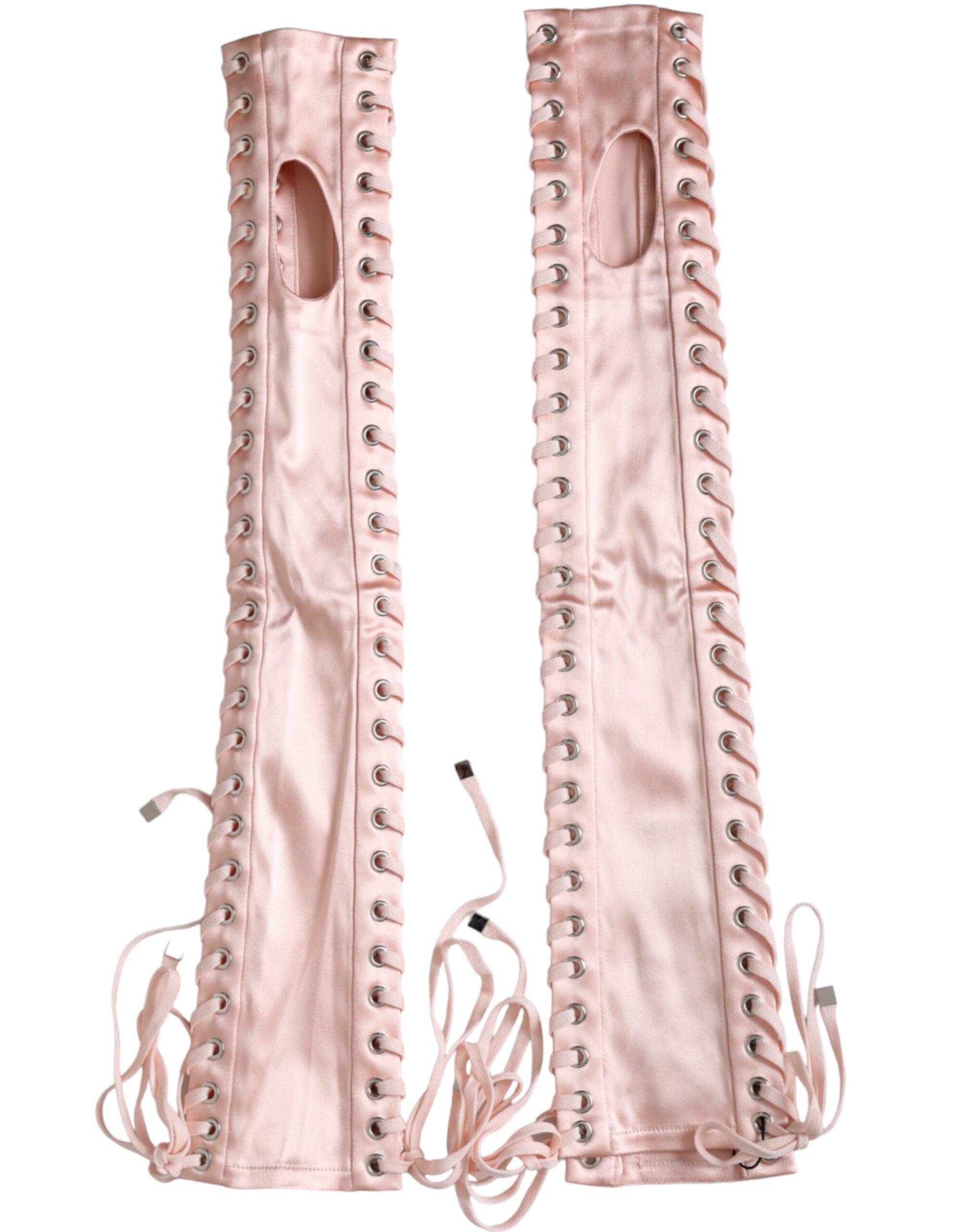 Dolce & Gabbana Pink Acetate Lace Up Fingerless Gloves LUNESCAPE