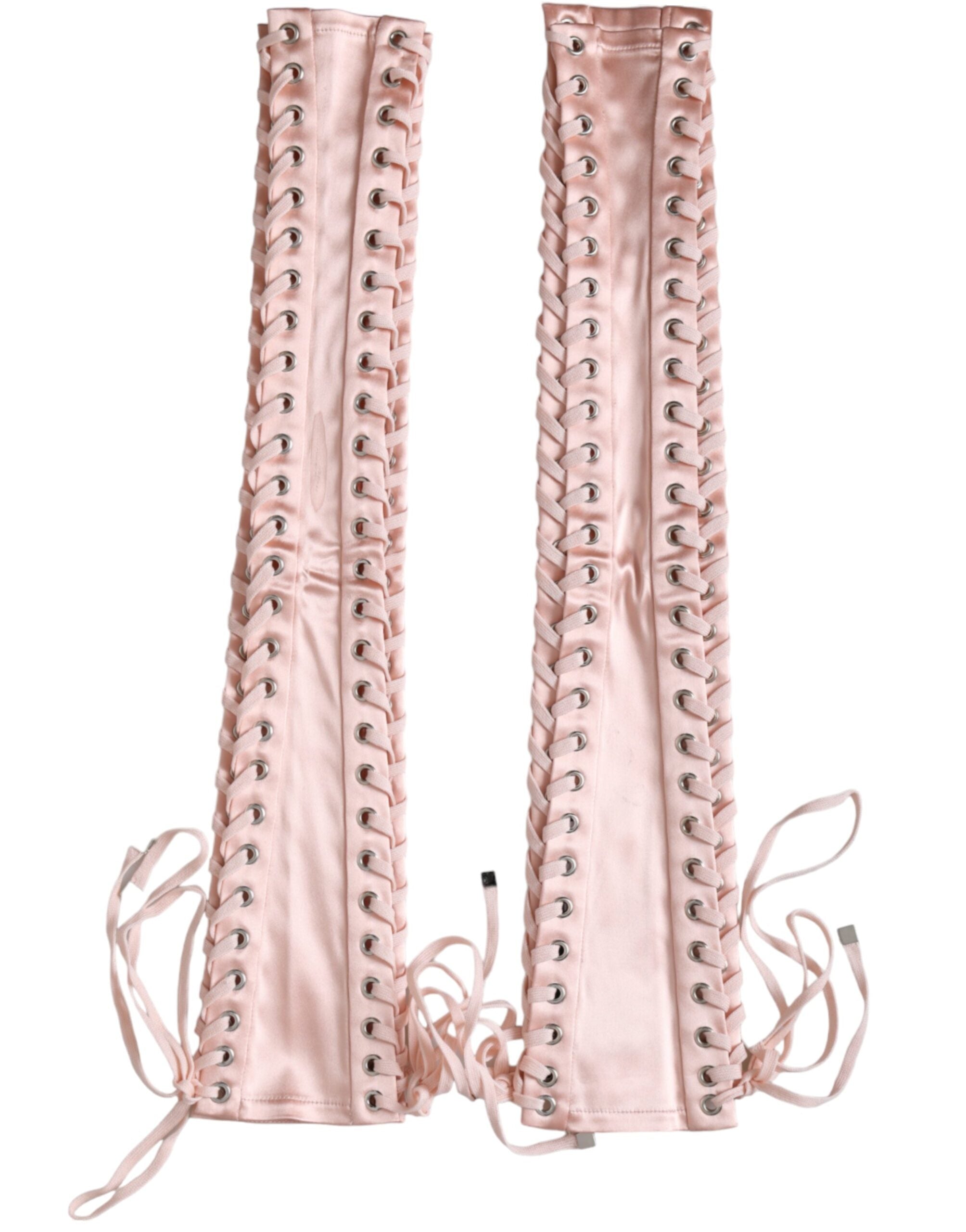 Dolce & Gabbana Pink Acetate Lace Up Fingerless Gloves LUNESCAPE