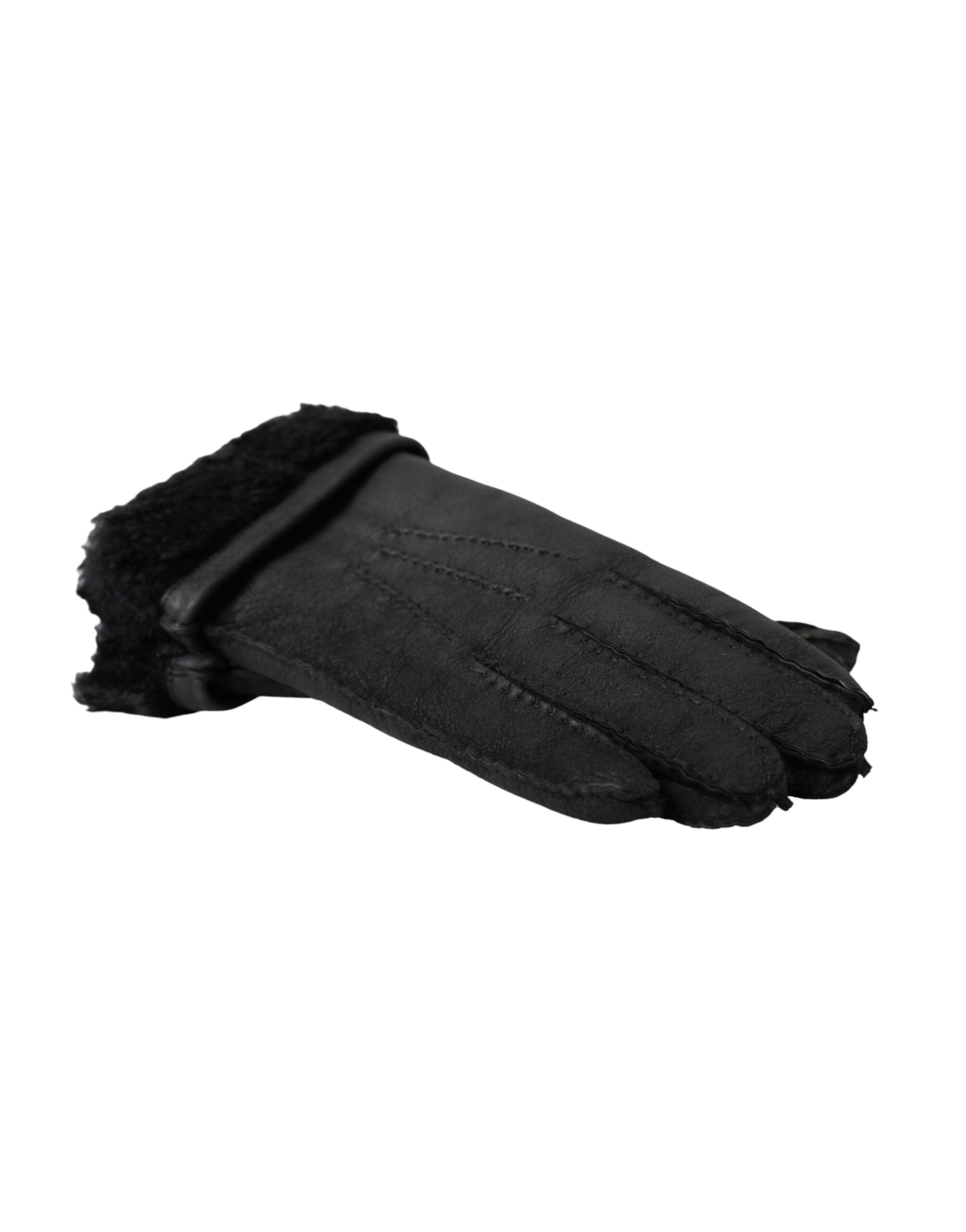 Dolce & Gabbana Black Leather Fur Short Hands Gloves LUNESCAPE