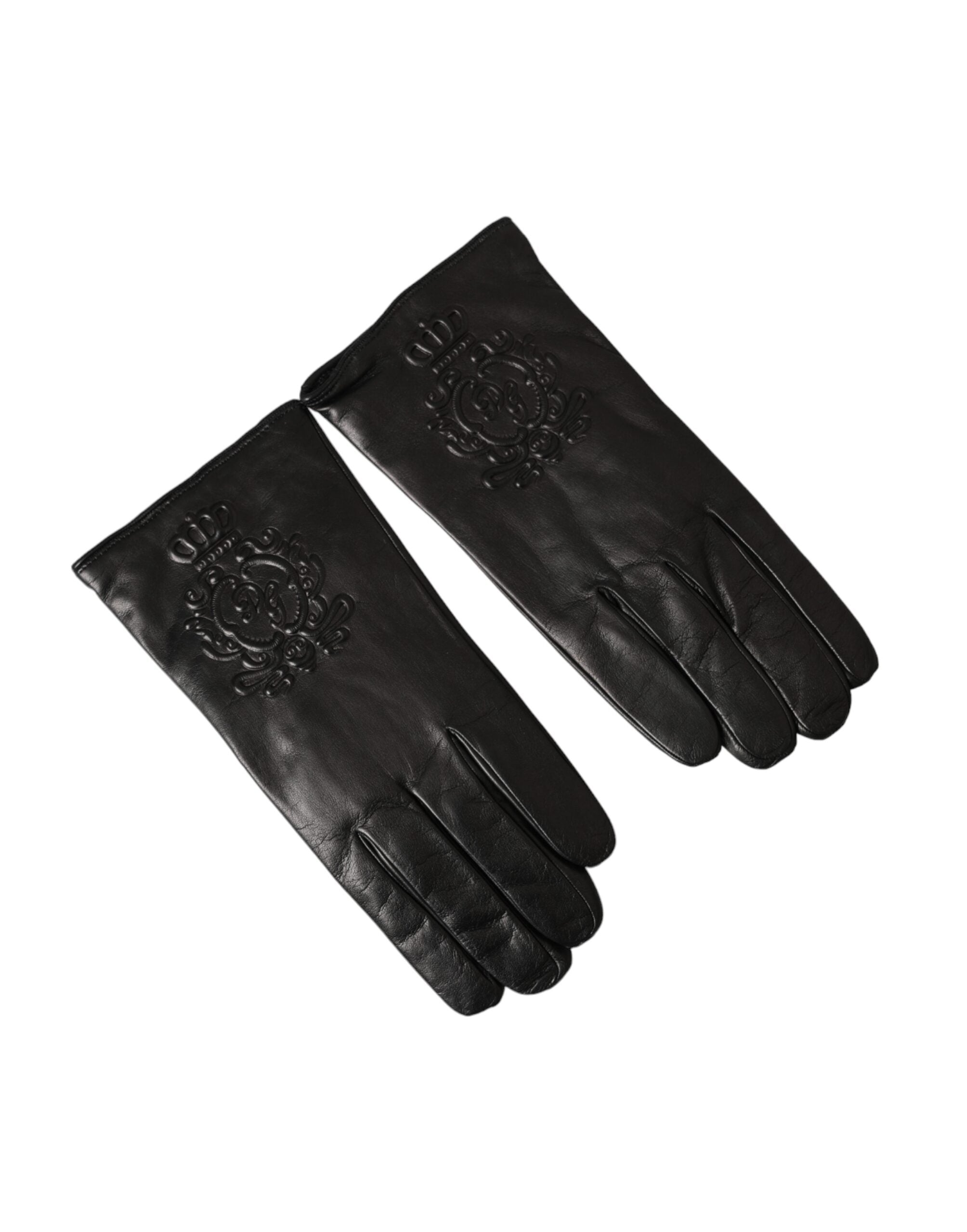 Dolce & Gabbana Black Leather Embossed Logo Short Hands Gloves LUNESCAPE