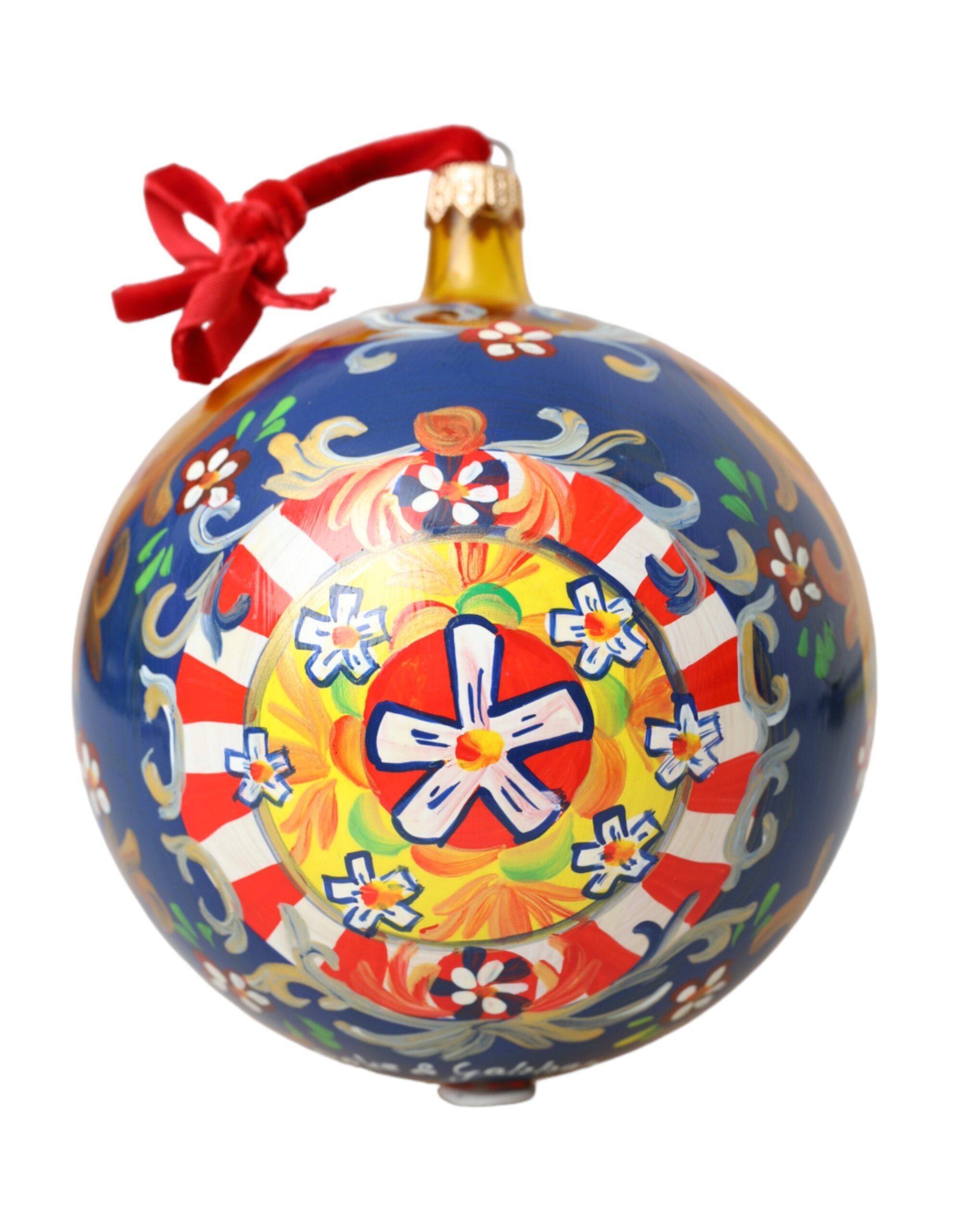 Dolce & Gabbana Gold Tone Carretto Print Round Ornament Christmas Ball LUNESCAPE