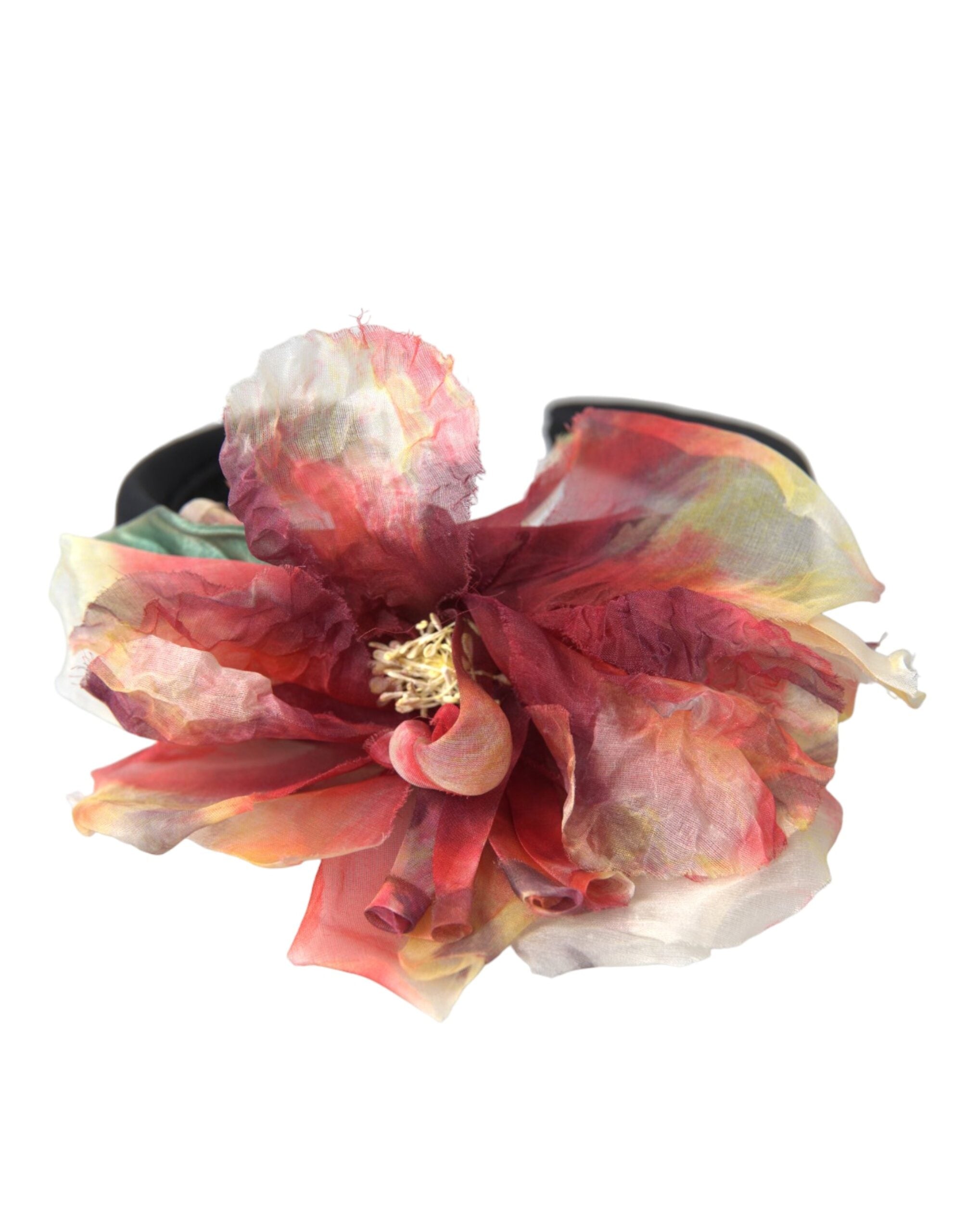 Dolce & Gabbana Rose Pink Silk Floral Black Tiara Women Hairband Diadem LUNESCAPE