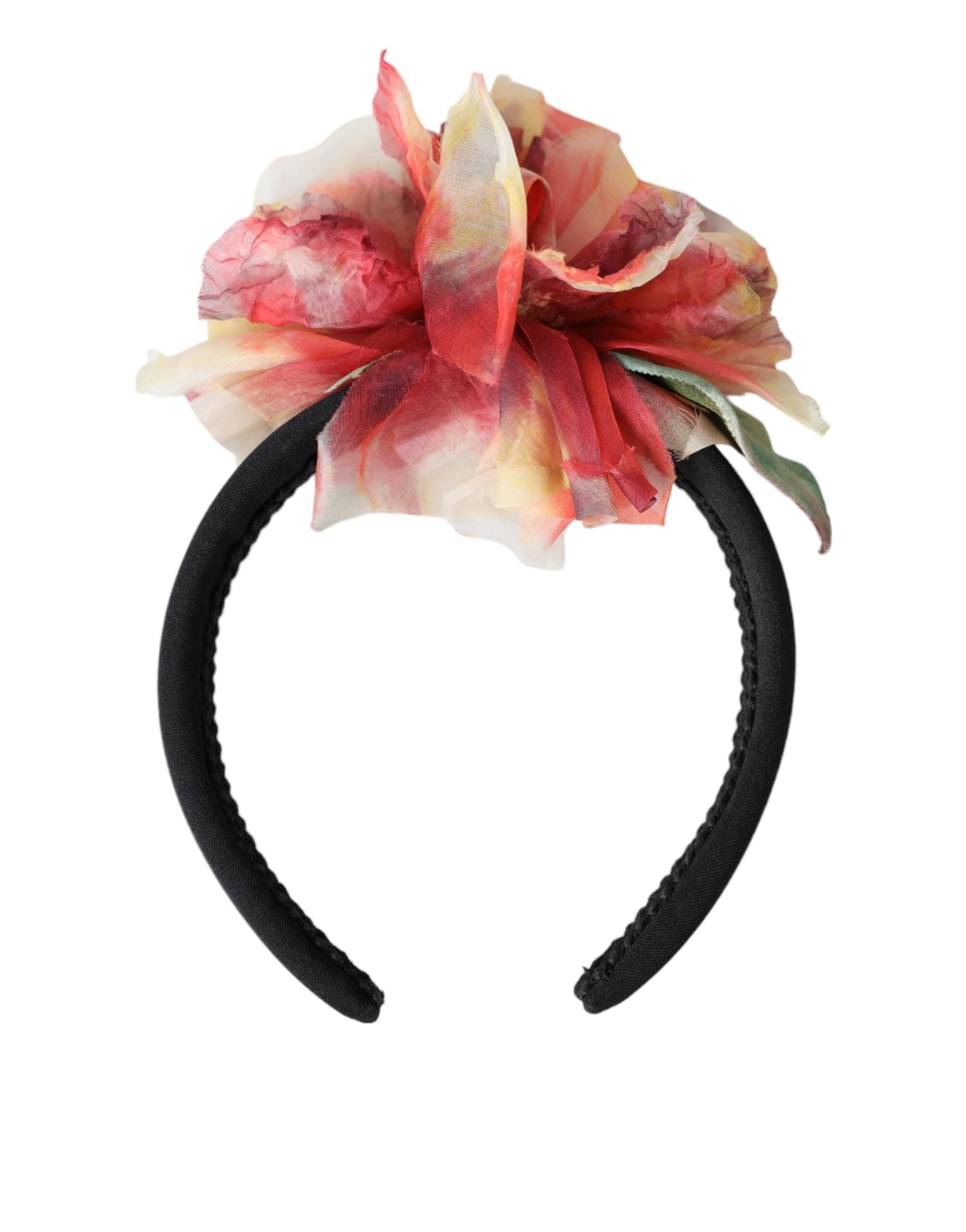 Dolce & Gabbana Rose Pink Silk Floral Black Tiara Women Hairband Diadem LUNESCAPE