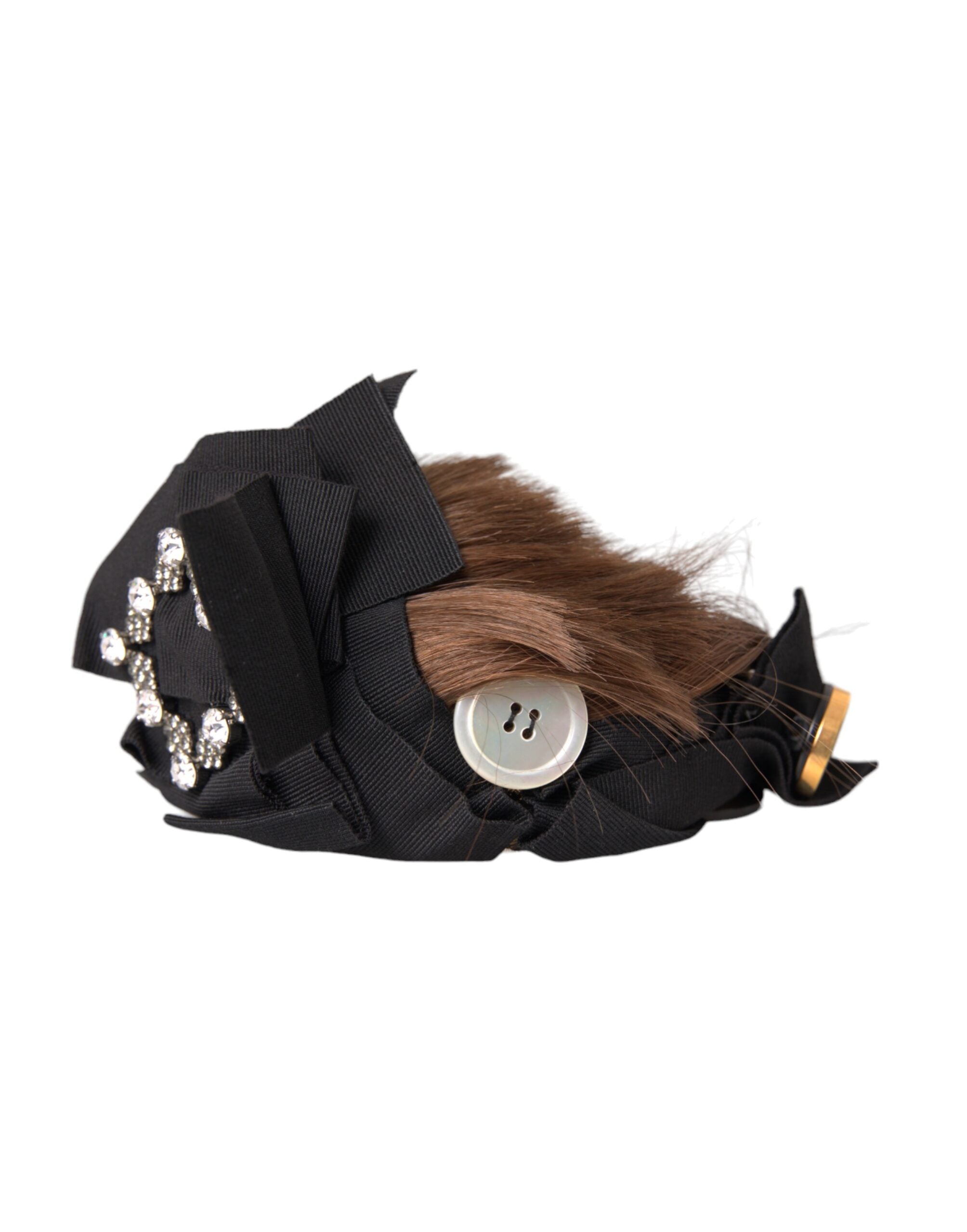 Dolce & Gabbana Black Crystal Button Brown Hair Women Headband Diadem LUNESCAPE