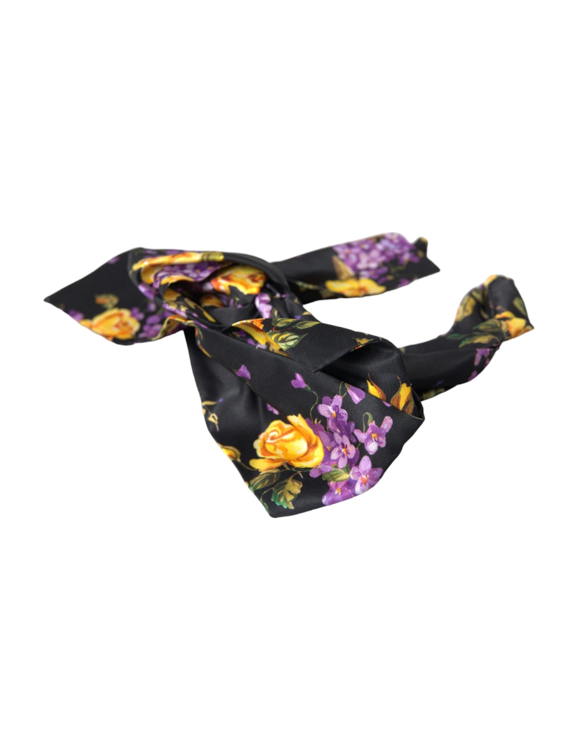 Dolce & Gabbana Black Floral Applique Silk Women Headband Diadem LUNESCAPE