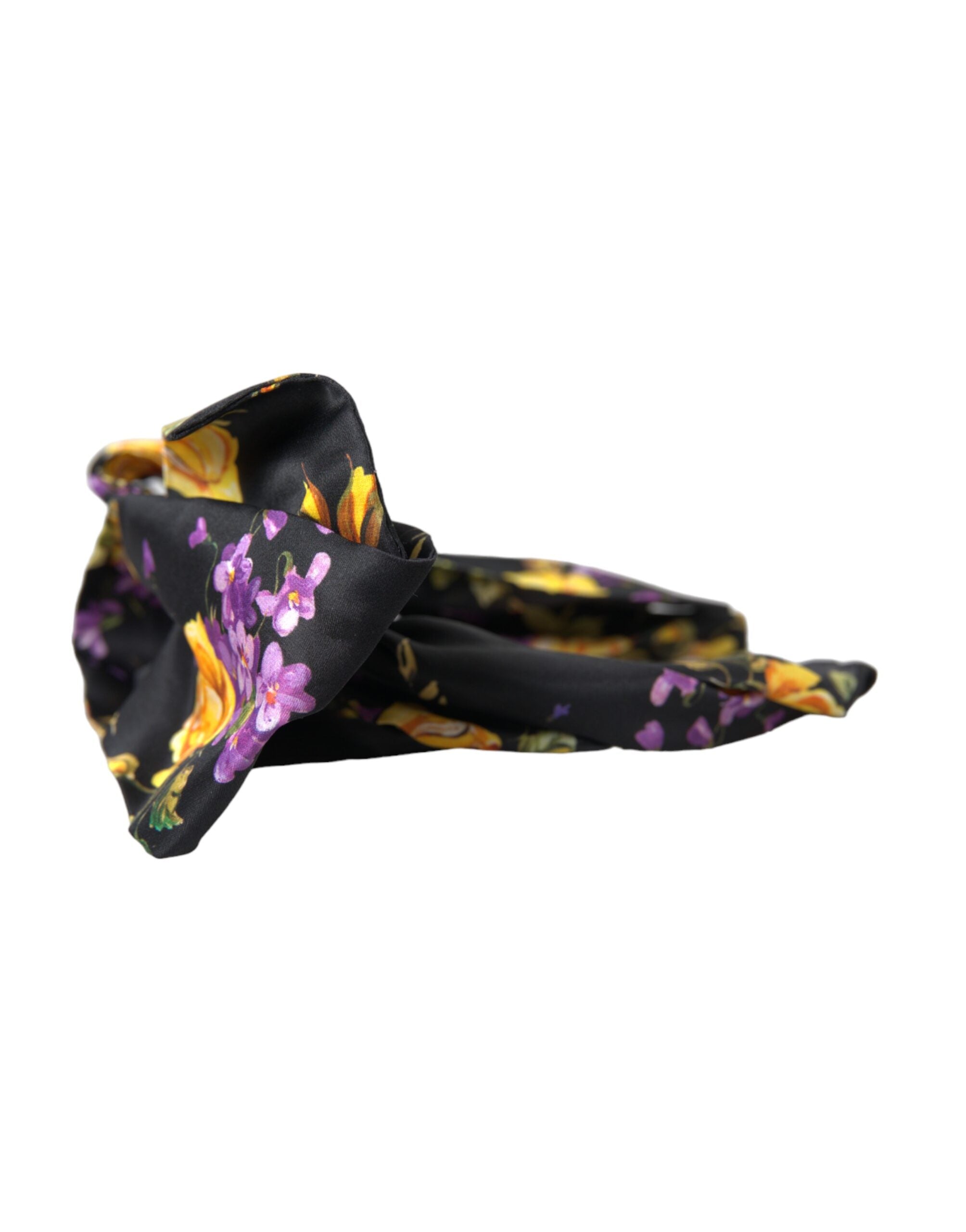 Dolce & Gabbana Black Floral Applique Silk Women Headband Diadem LUNESCAPE