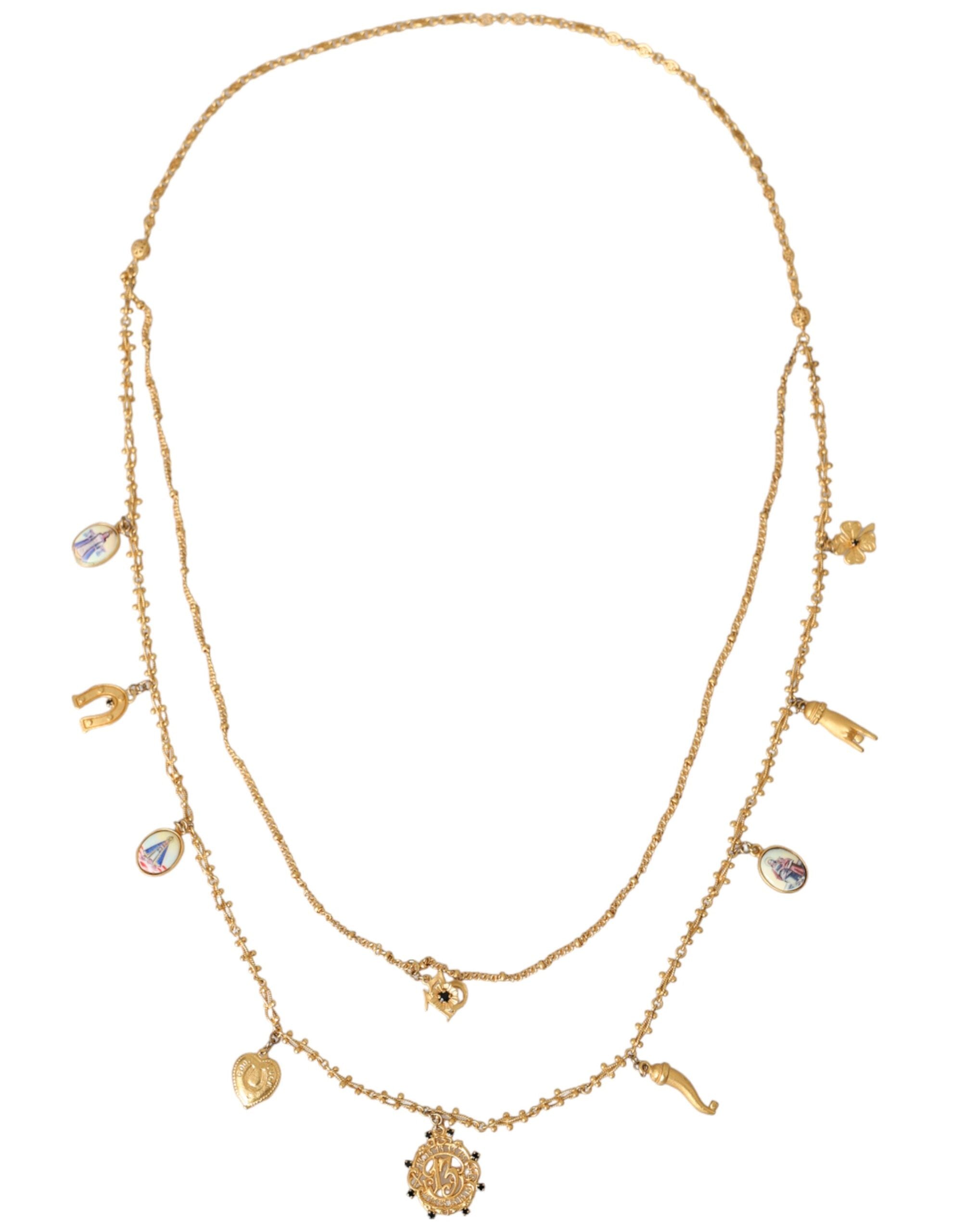 Dolce & Gabbana Gold Tone Chain Brass Charm Statement Sicily Necklace LUNESCAPE
