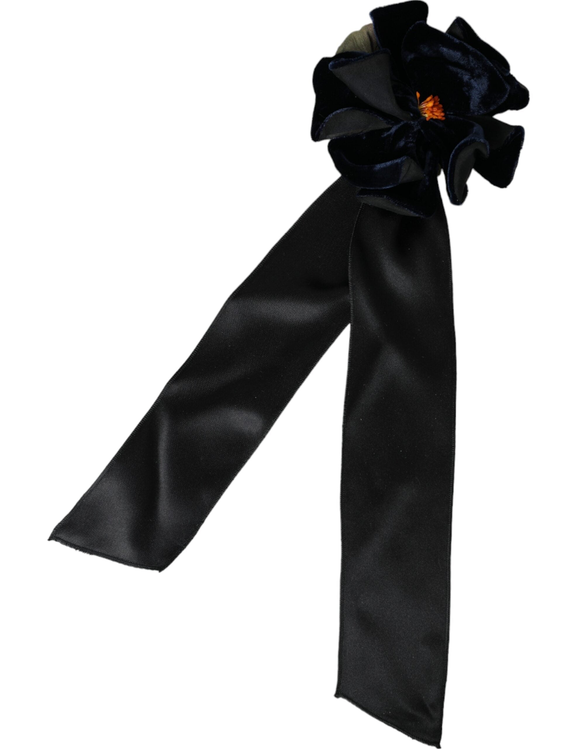 Dolce & Gabbana Black Silk Gold Brass Floral Hair Pin Brooch LUNESCAPE
