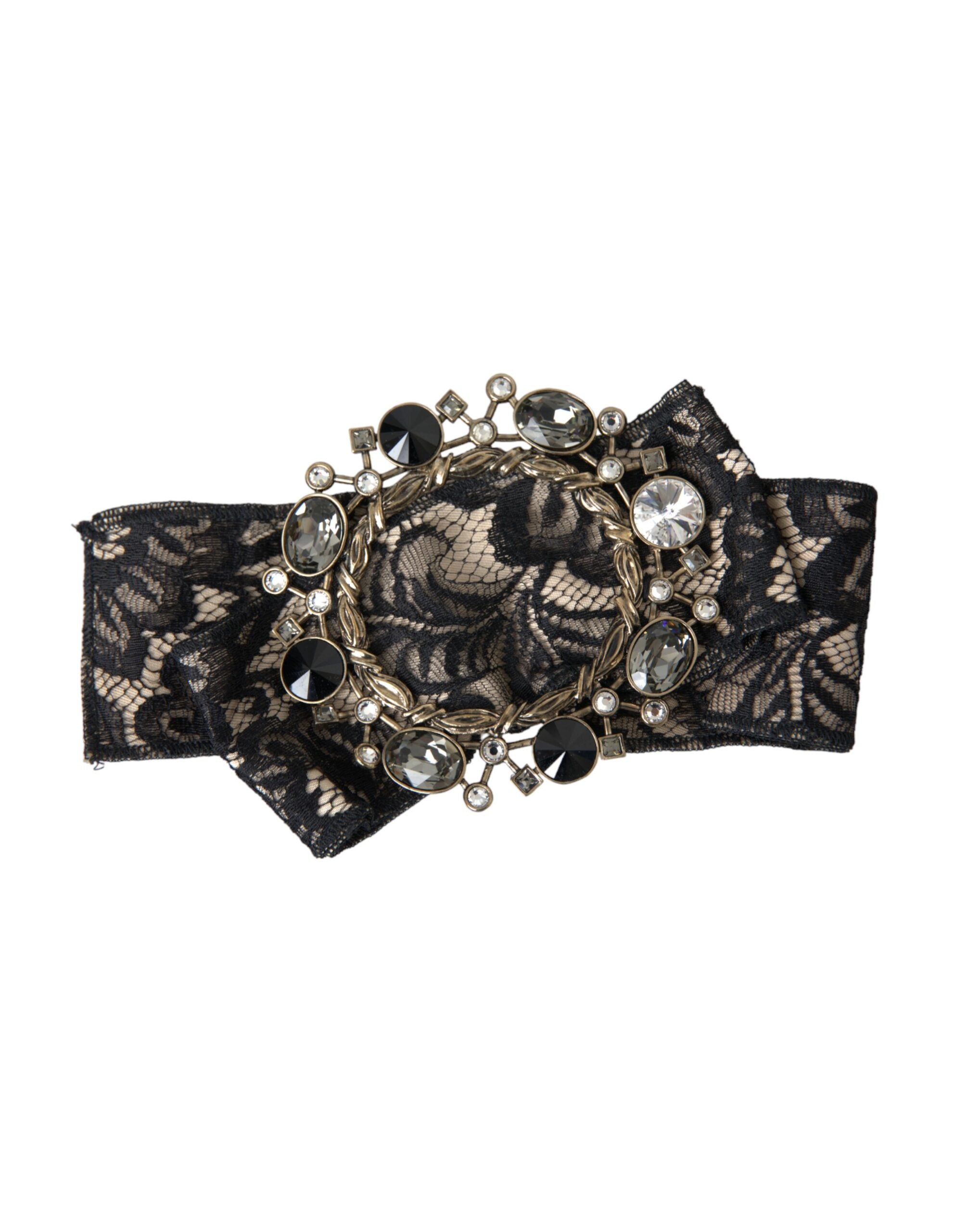 Dolce & Gabbana Black Lace Crystal Handmade Brooch Hair Pin LUNESCAPE