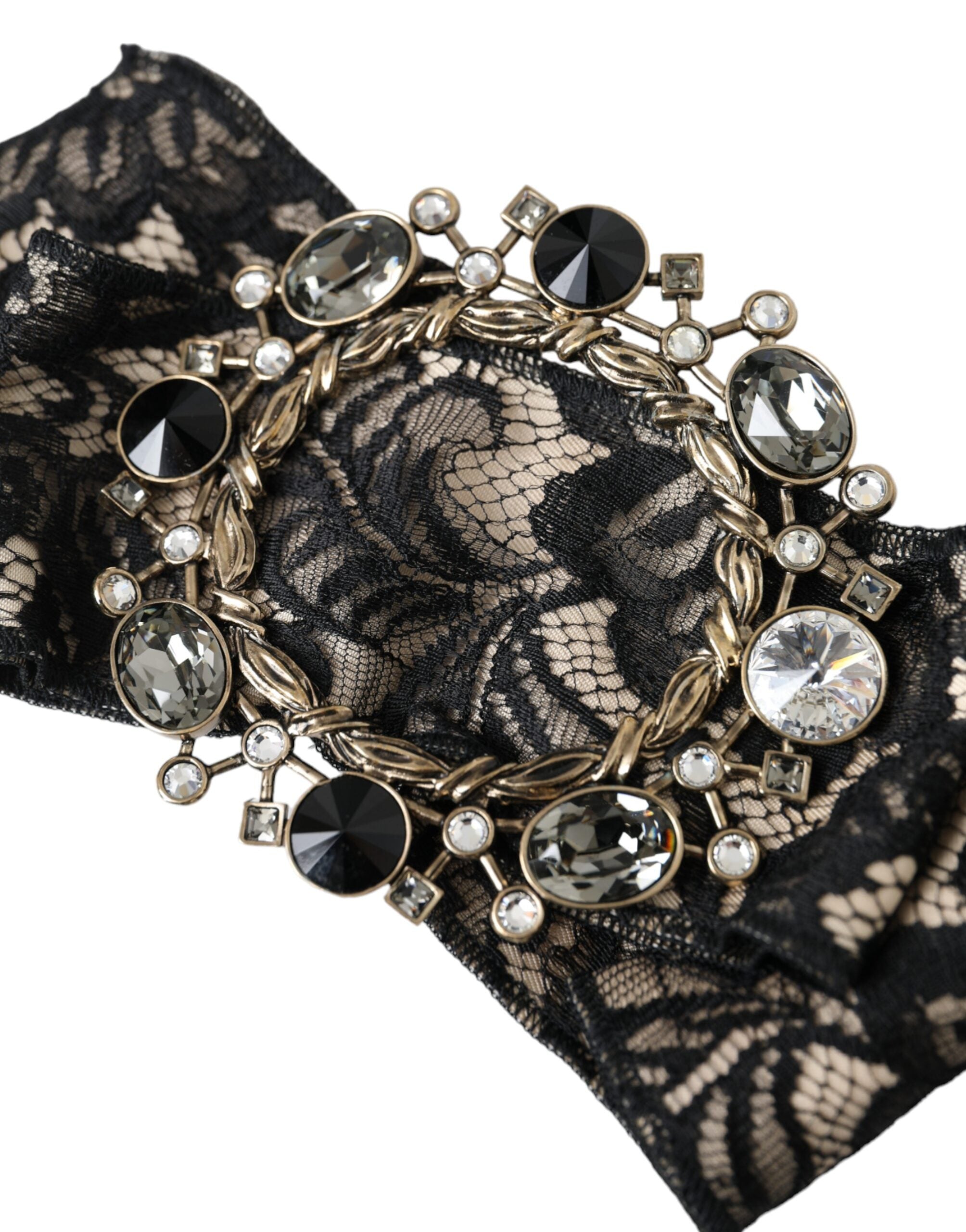 Dolce & Gabbana Black Lace Crystal Handmade Brooch Hair Pin LUNESCAPE