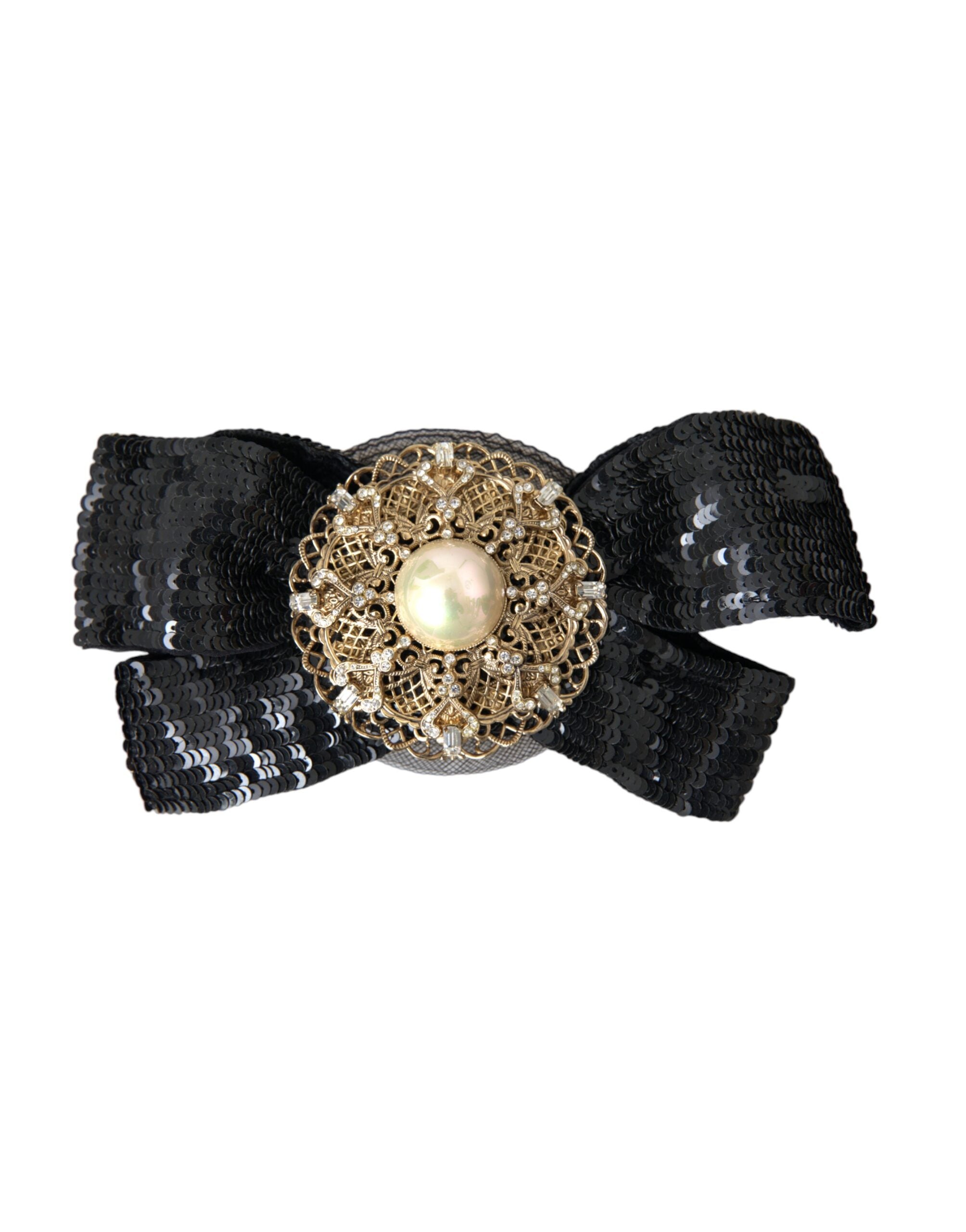 Dolce & Gabbana Black Sequin Pearl Handmade Brooch Hair Pin LUNESCAPE