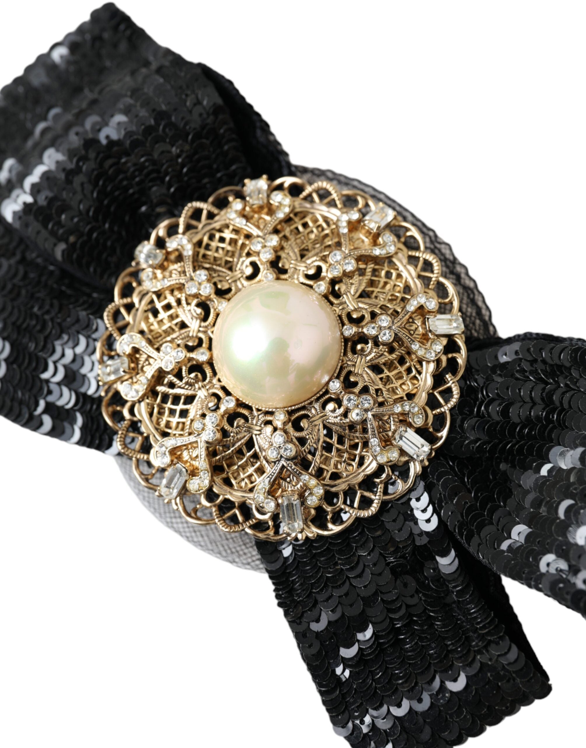 Dolce & Gabbana Black Sequin Pearl Handmade Brooch Hair Pin LUNESCAPE