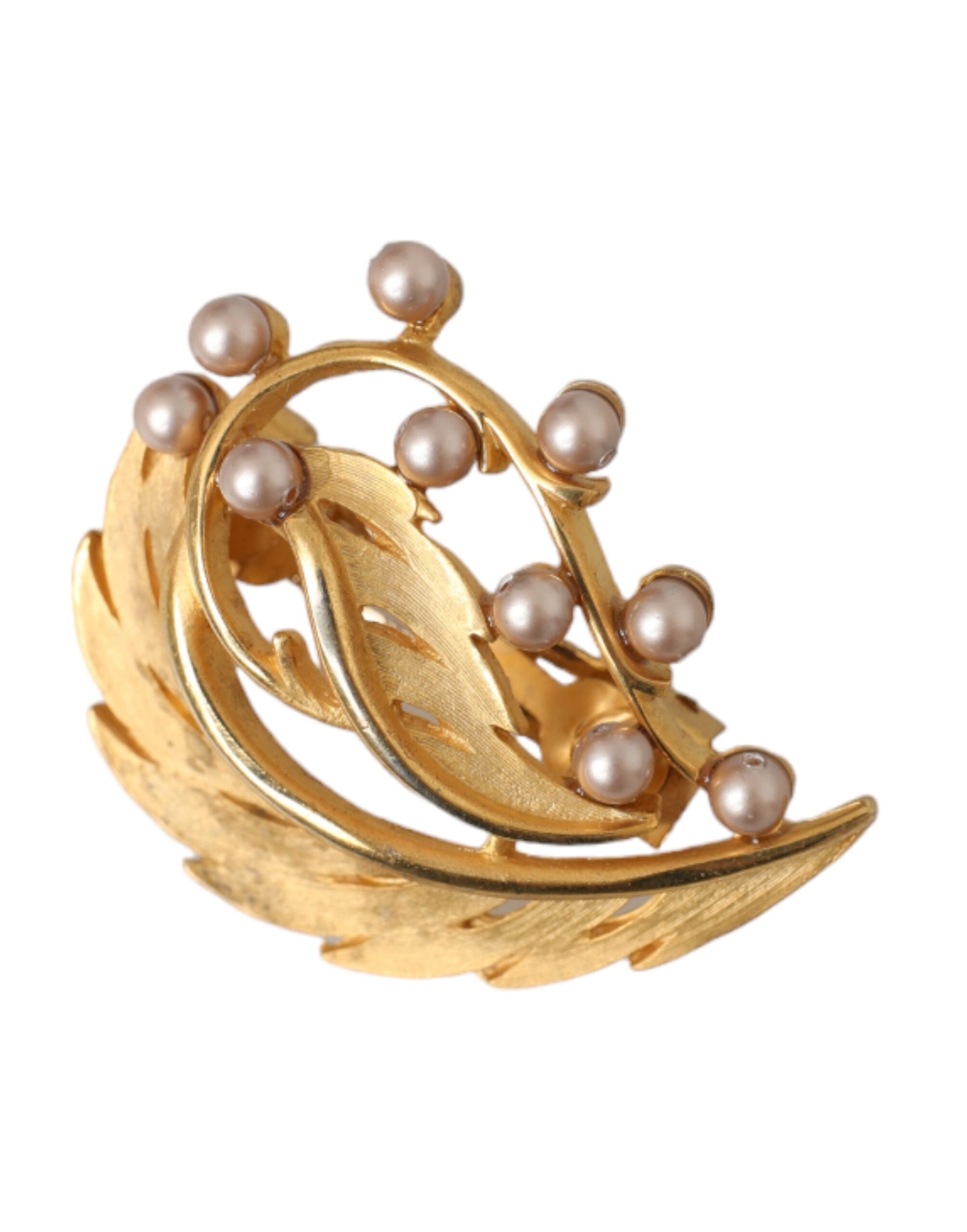 Dolce & Gabbana Gold Brass Leaf Embellished Jewelry Brooch Hair Pin LUNESCAPE