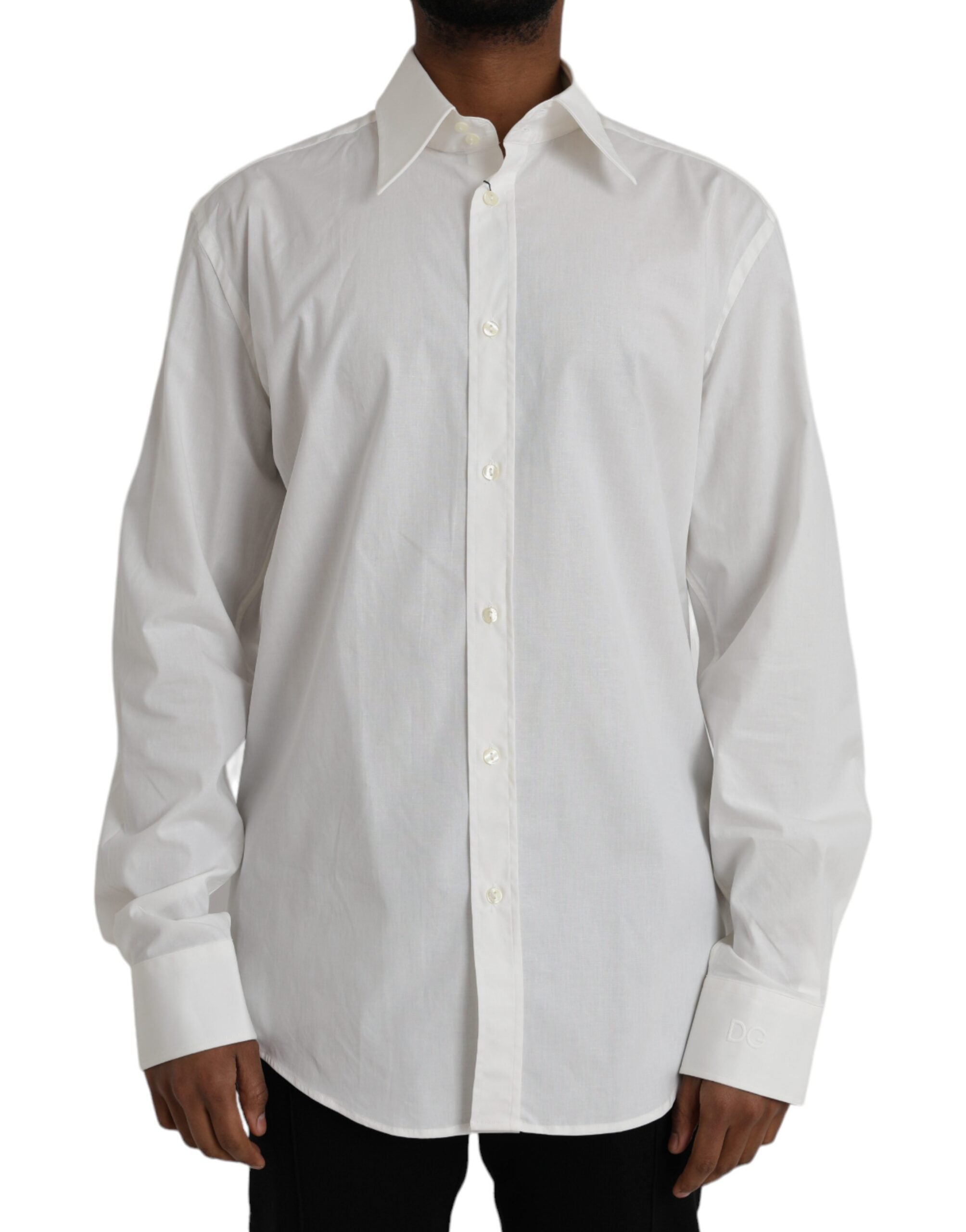 Dolce & Gabbana White Cotton Dress Slim Fit GOLD Shirt LUNESCAPE