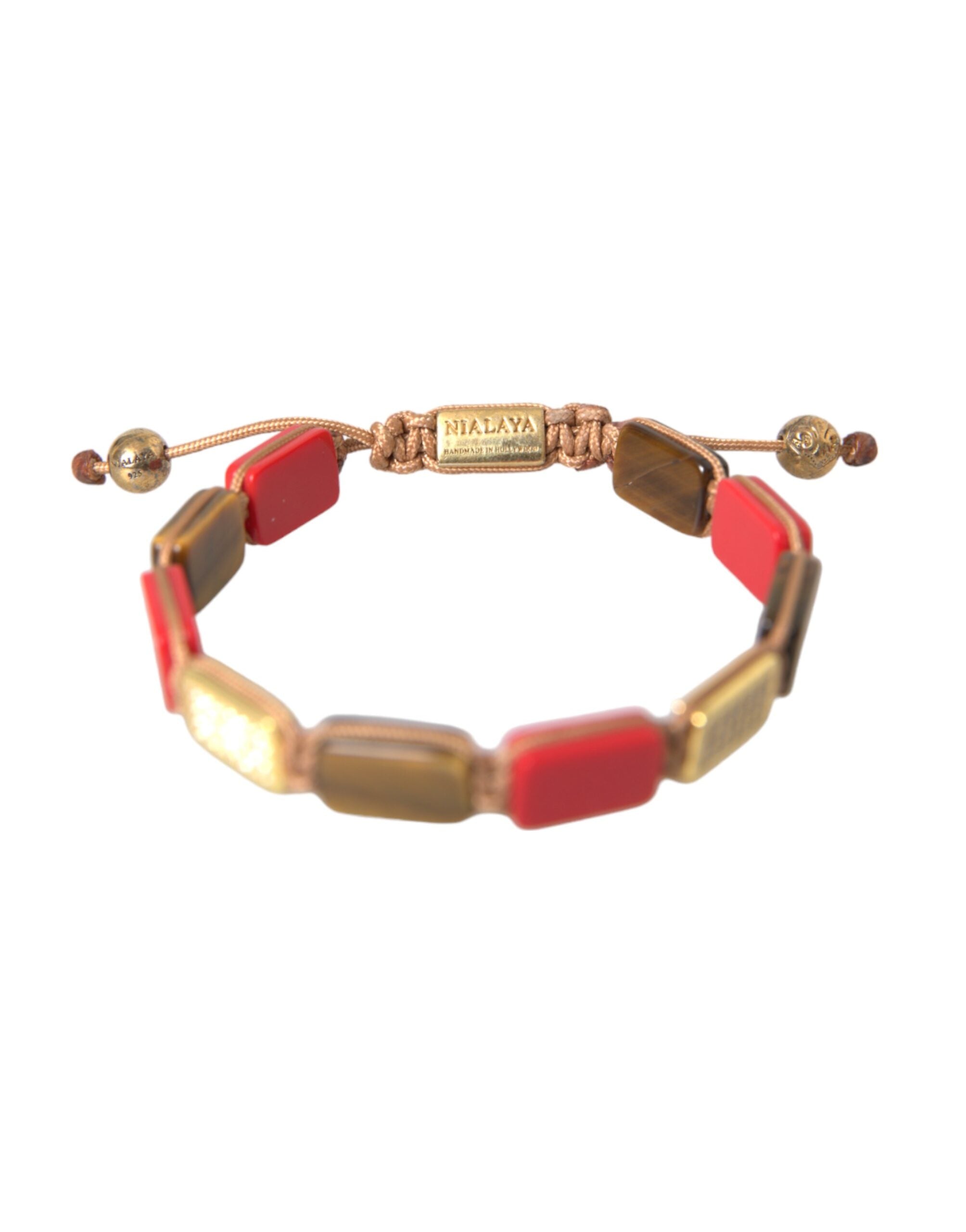 Nialaya CZ Tiger Eye Red Coral 925 Silver Men Bracelet LUNESCAPE