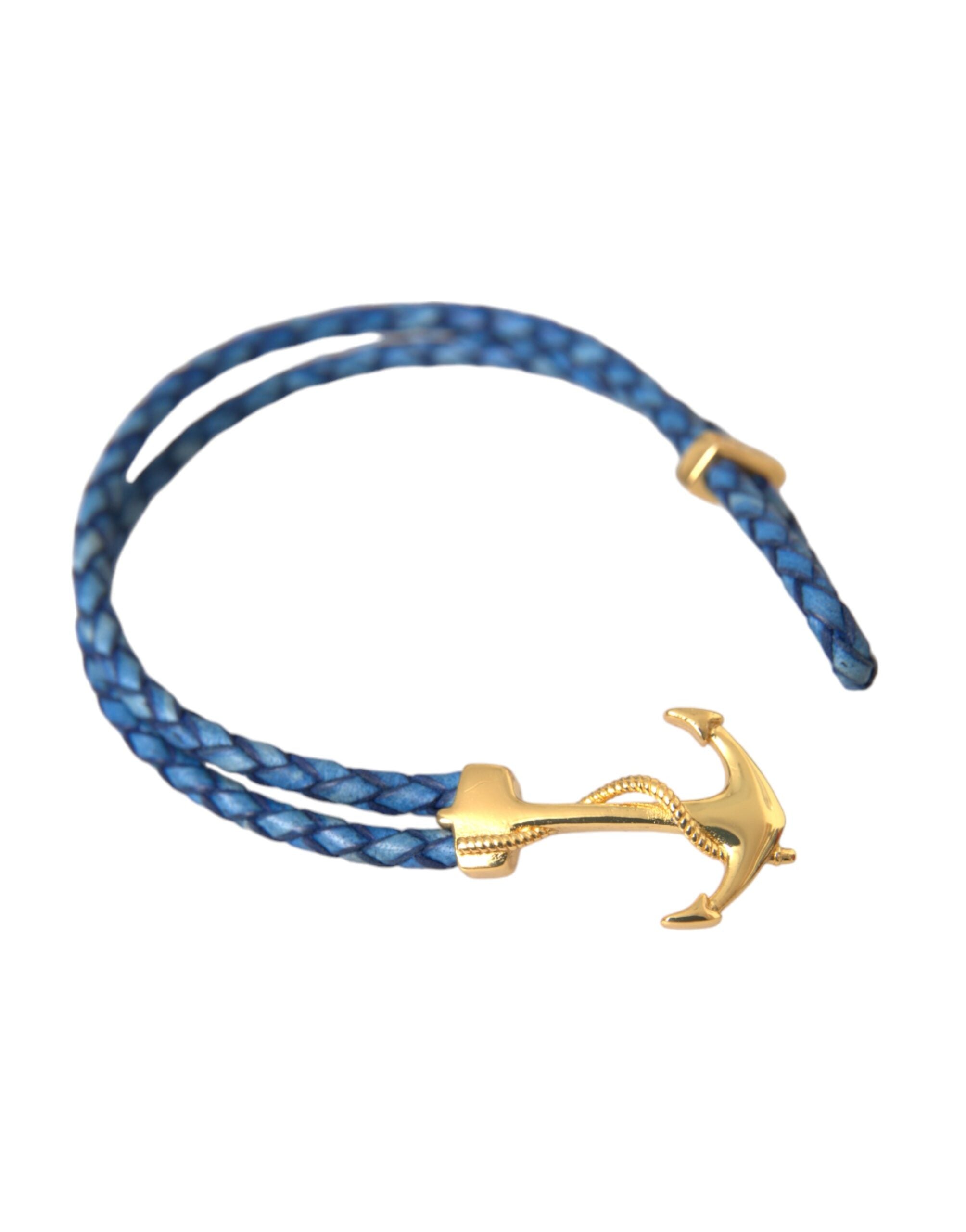 Nialaya Blue Gold Anchor 925 Silver Charm Bracelet Mens LUNESCAPE
