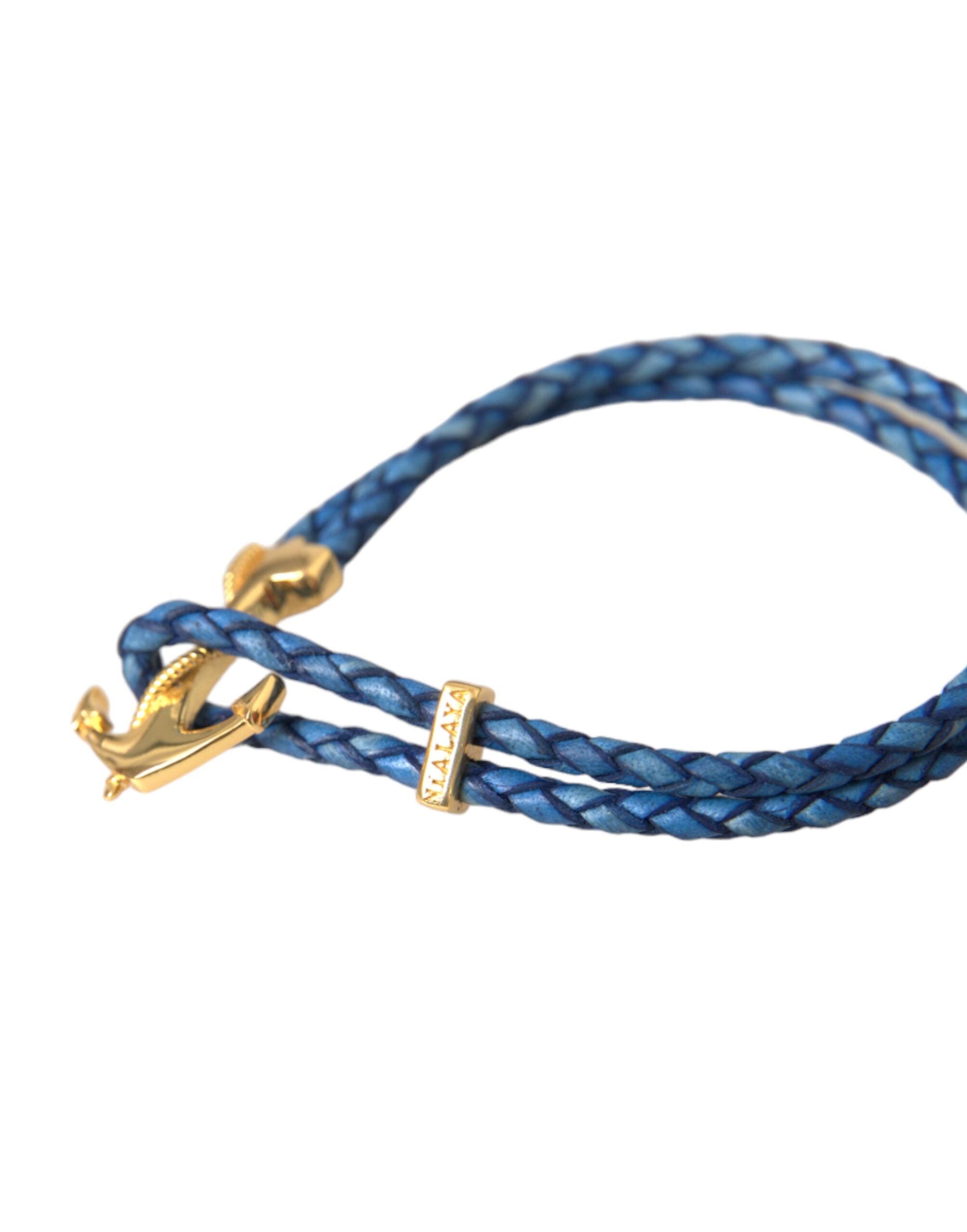 Nialaya Blue Gold Anchor 925 Silver Charm Bracelet Mens LUNESCAPE
