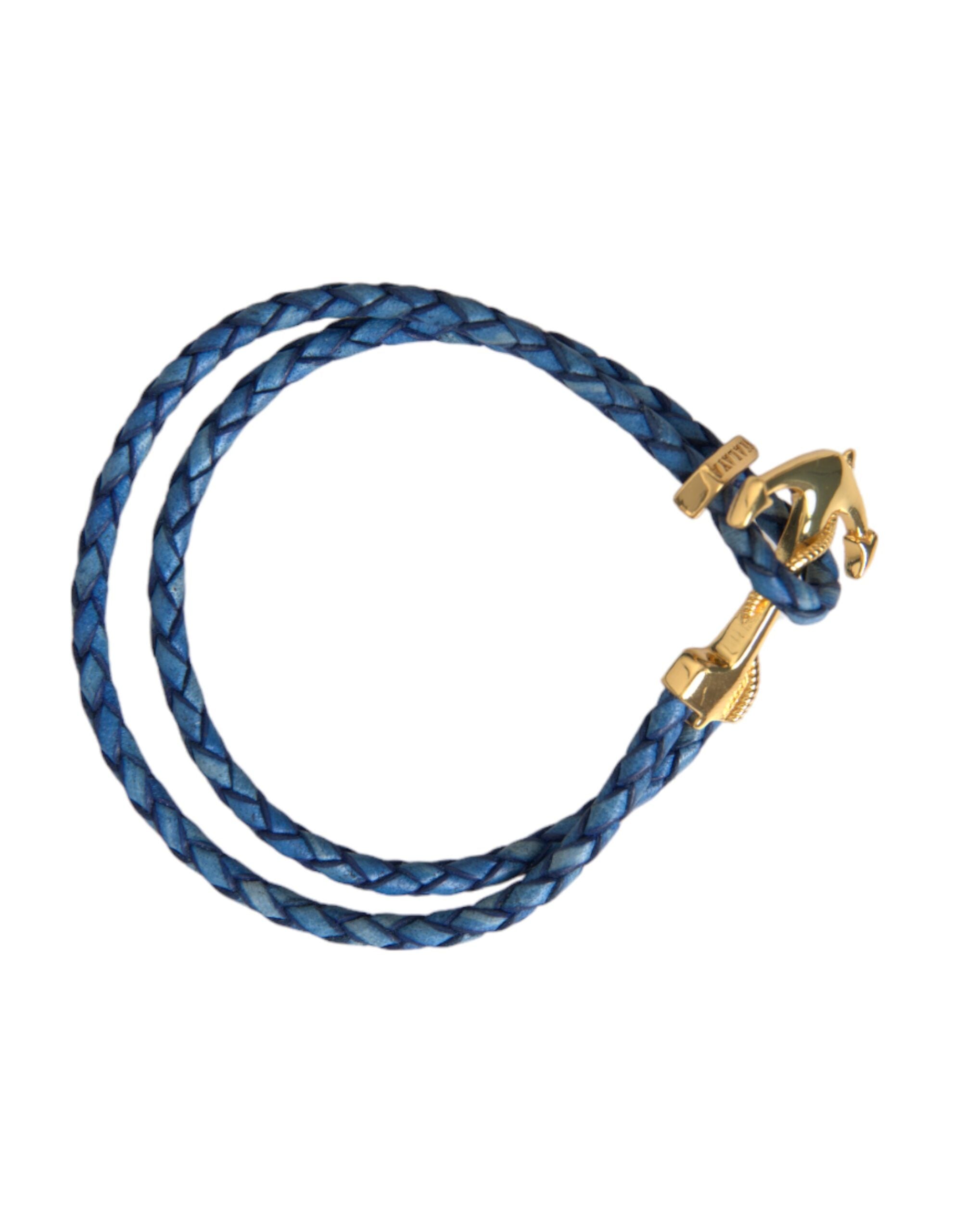 Nialaya Blue Gold Anchor 925 Silver Charm Bracelet Mens LUNESCAPE