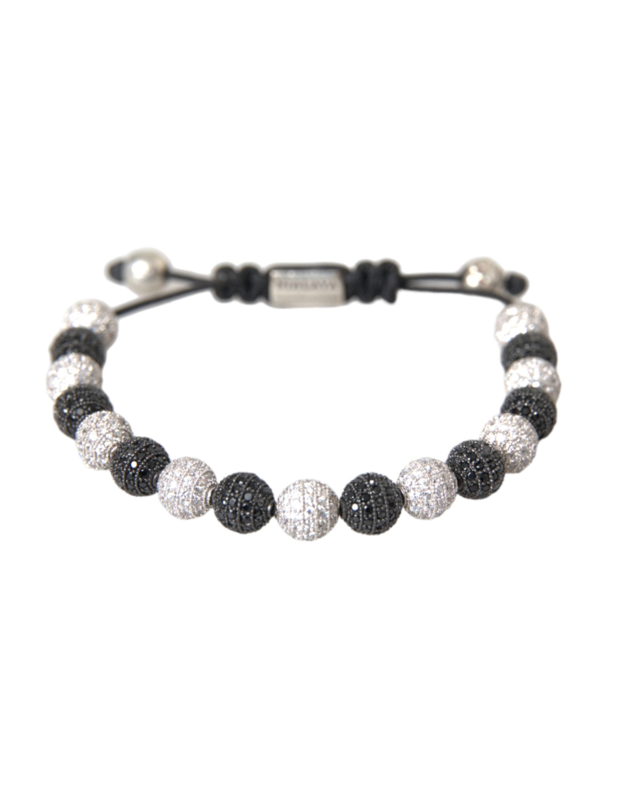Nialaya CZ Crystal Ball Black White Beaded Bracelet LUNESCAPE