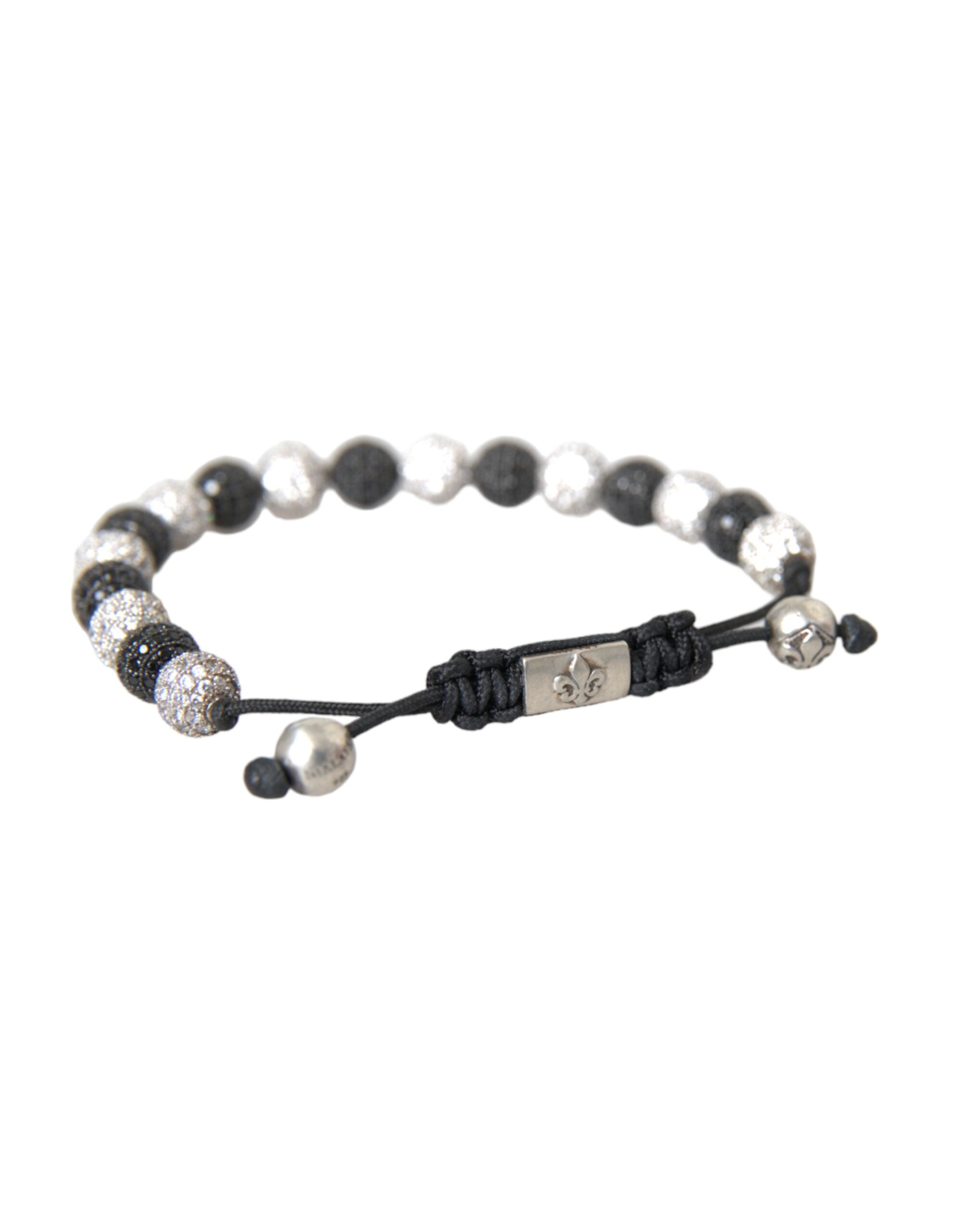 Nialaya CZ Crystal Ball Black White Beaded Bracelet LUNESCAPE