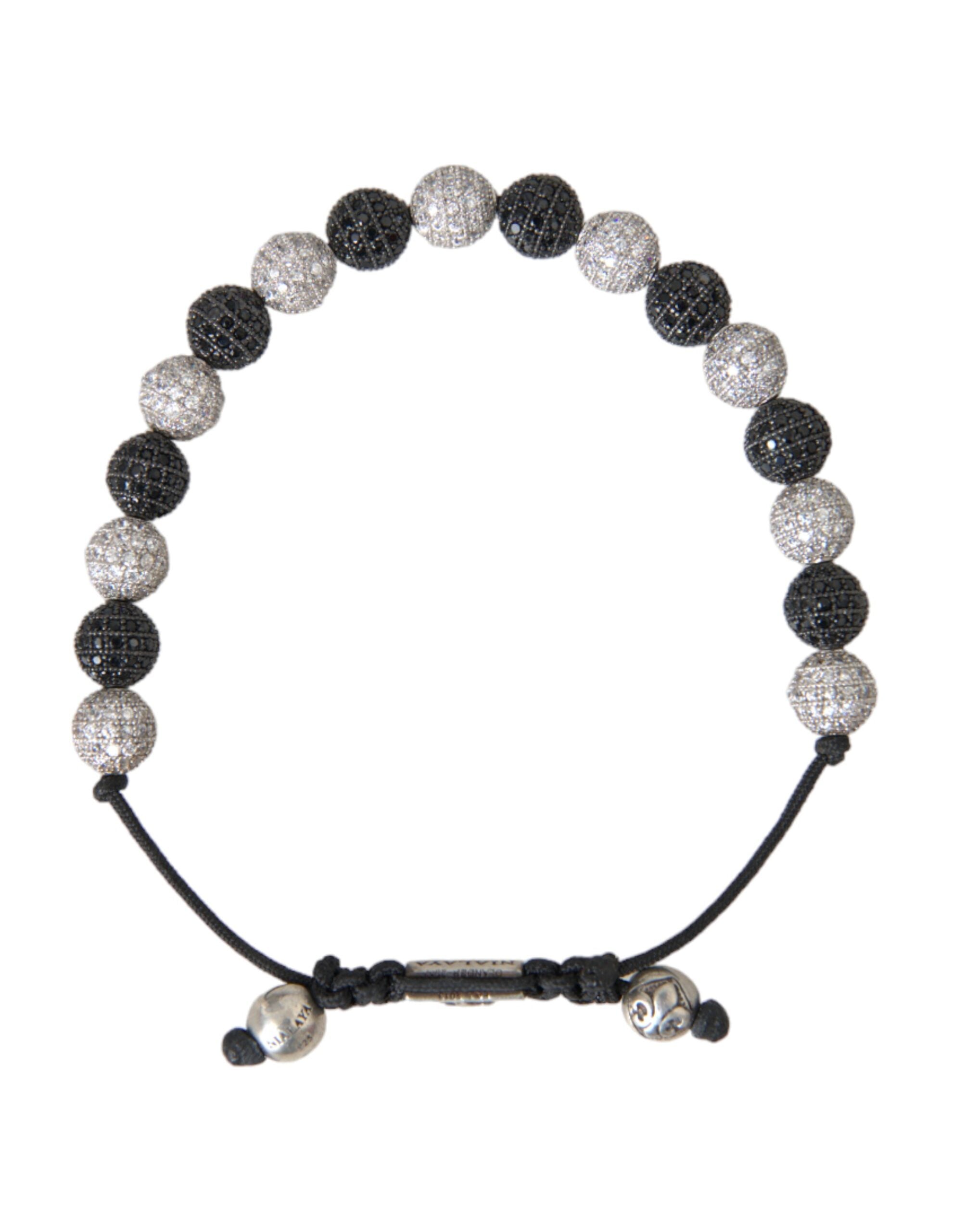 Nialaya CZ Crystal Ball Black White Beaded Bracelet LUNESCAPE