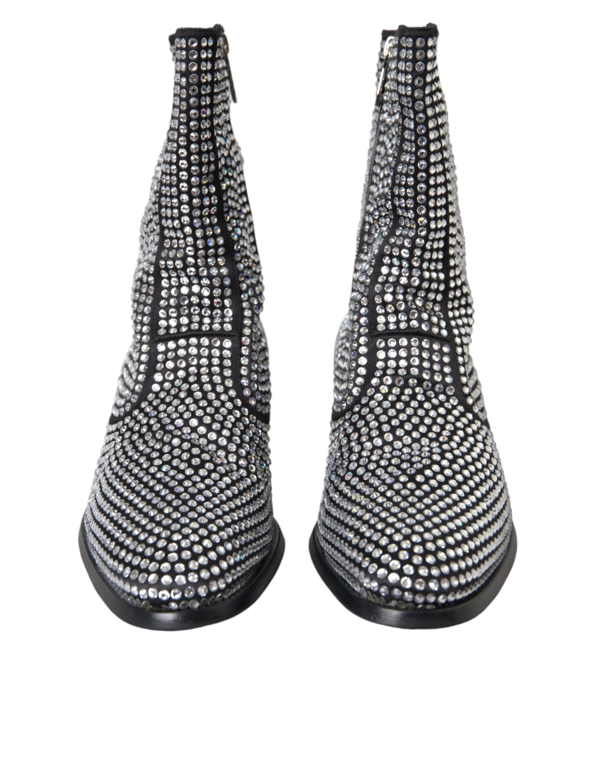 Dolce & Gabbana Black Rhinestone Crystal Chelsea Boots Shoes LUNESCAPE