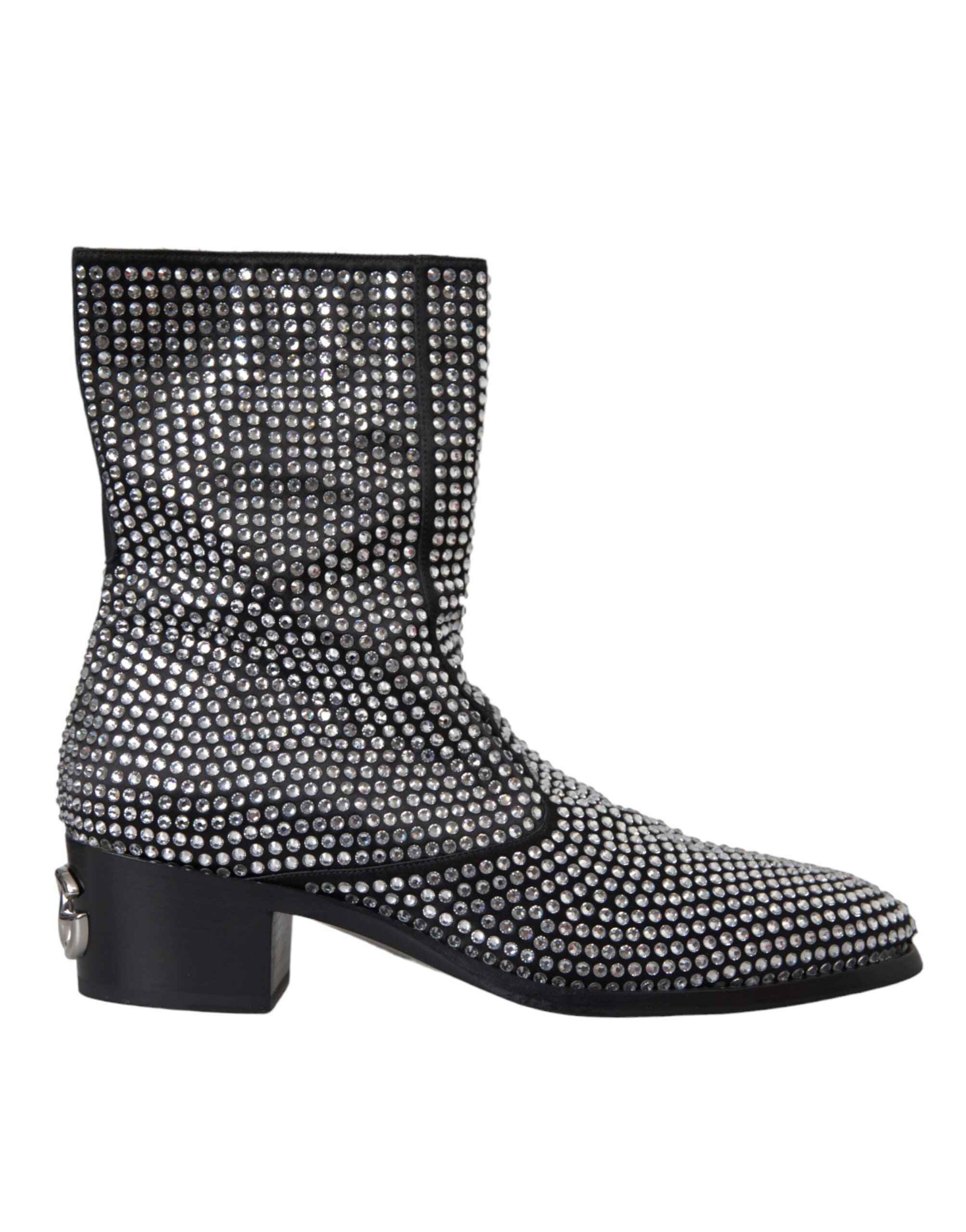 Dolce & Gabbana Black Rhinestone Crystal Chelsea Boots Shoes LUNESCAPE