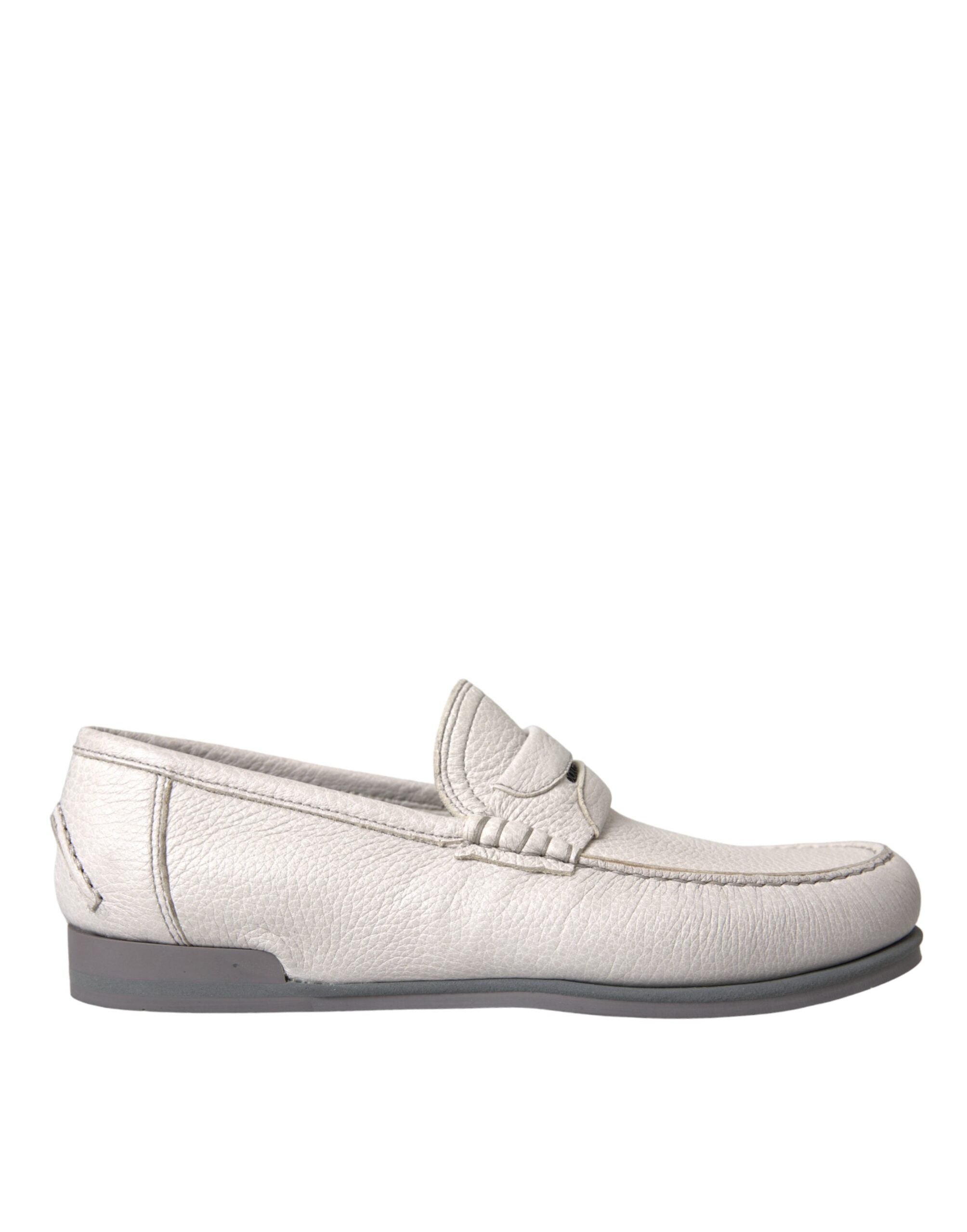Dolce & Gabbana White Gray Leather Slip Mocassin Shoes Loafer LUNESCAPE