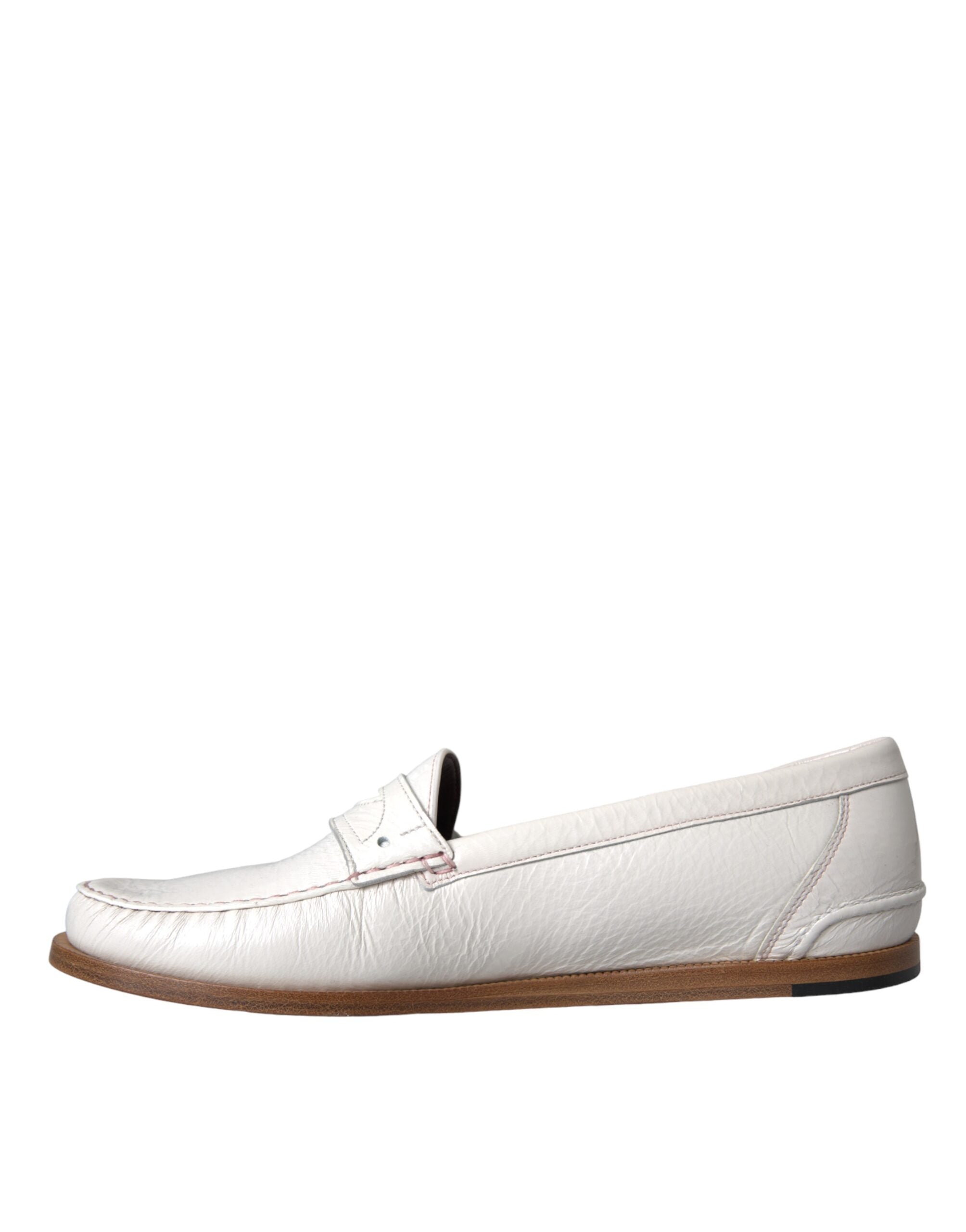 Dolce & Gabbana White Leather Slip On Mocassin