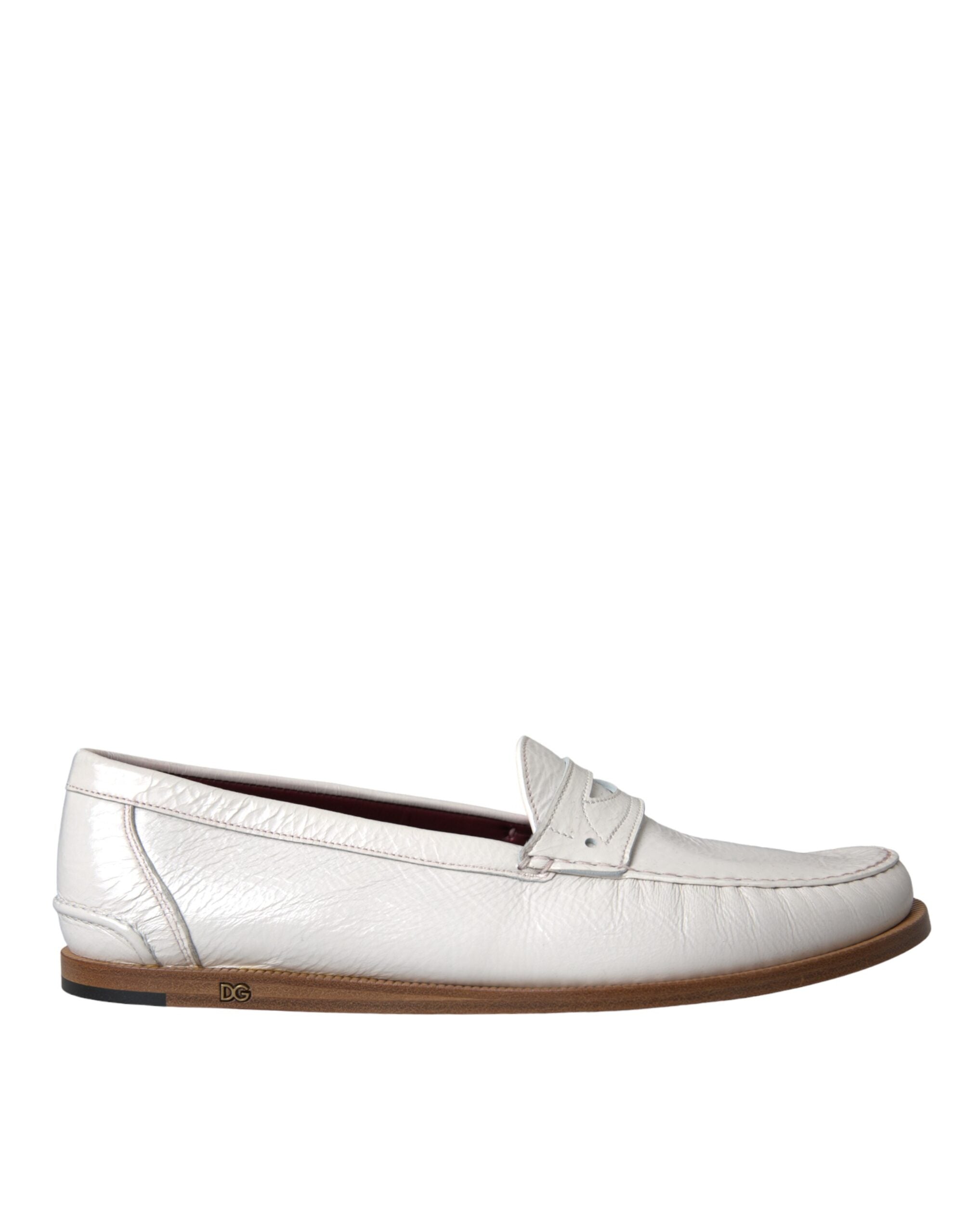 Dolce & Gabbana White Leather Slip On Mocassin Loafers Shoes LUNESCAPE