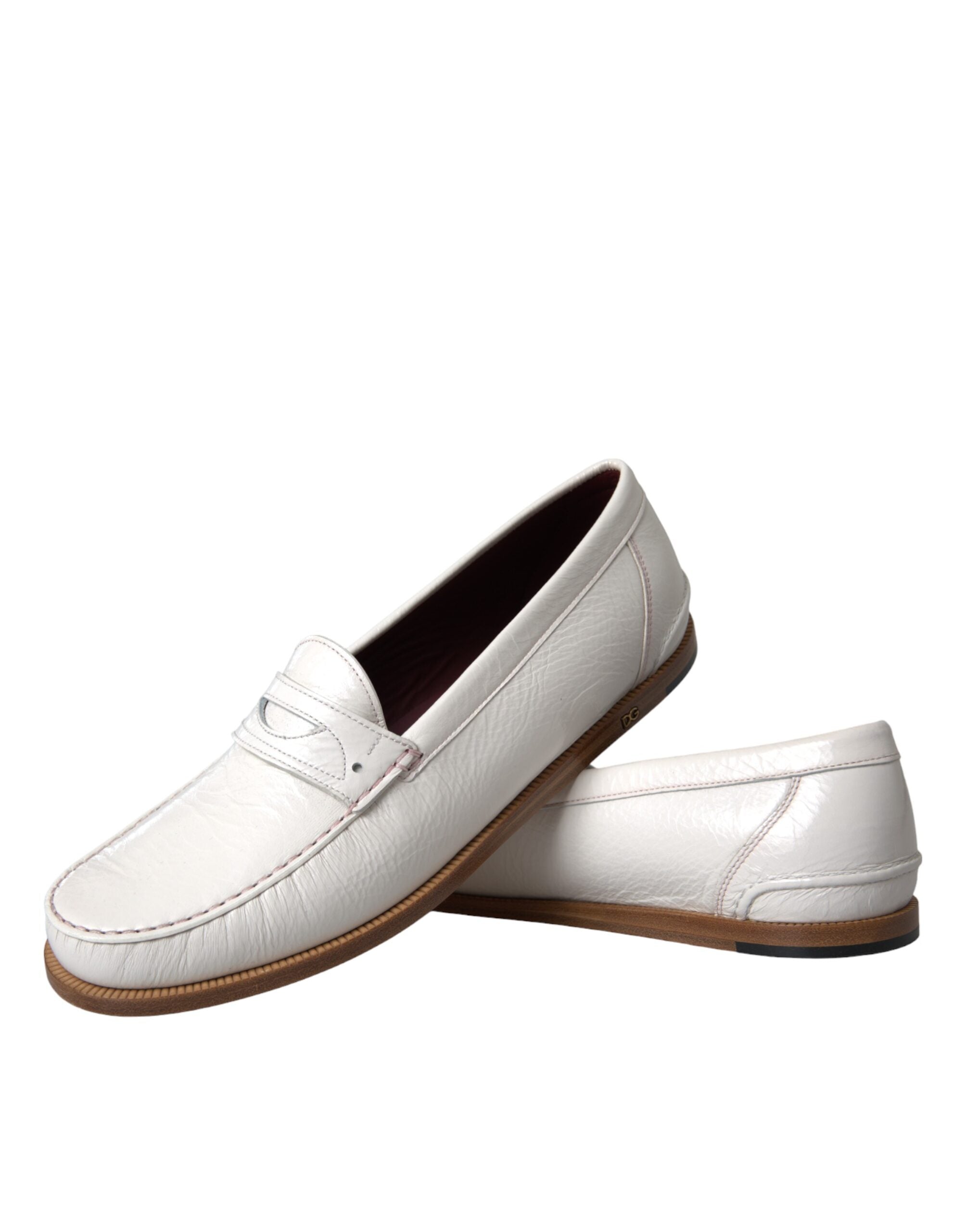 Dolce & Gabbana White Leather Slip On Mocassin