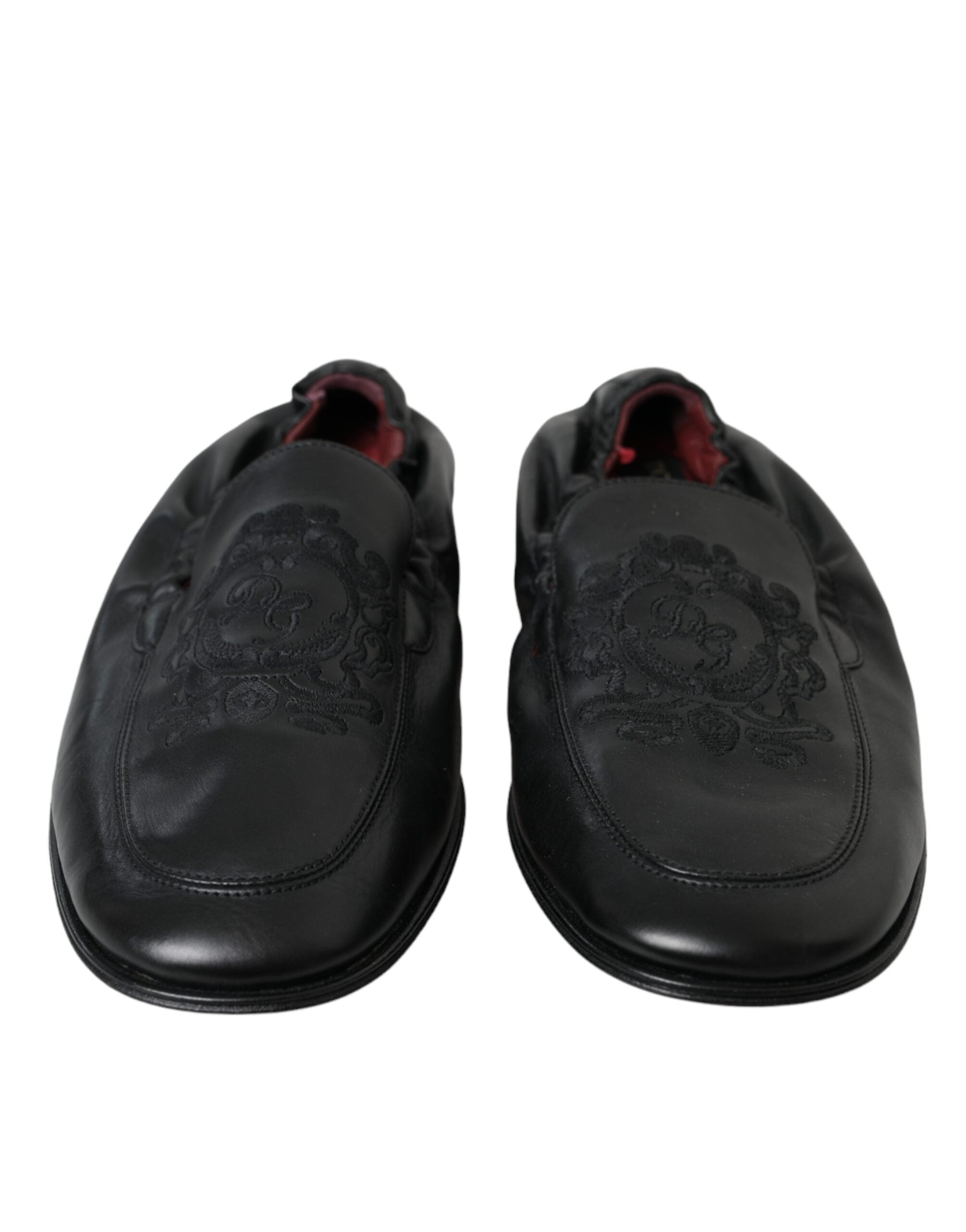 Dolce & Gabbana Black Logo Embroidered Leather Loafer Men Dress Shoes LUNESCAPE