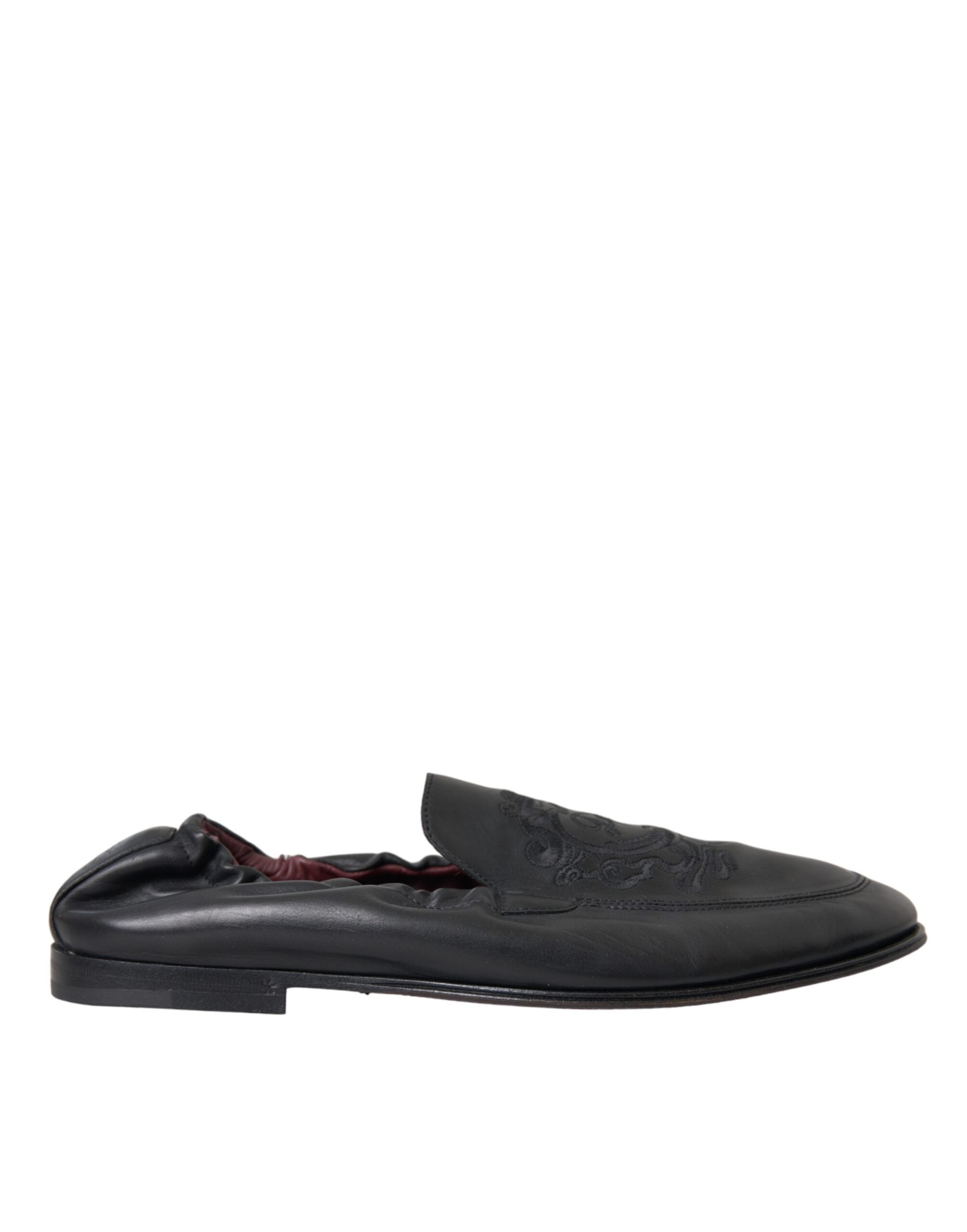 Dolce & Gabbana Black Logo Embroidered Leather Loafer Men Dress Shoes LUNESCAPE