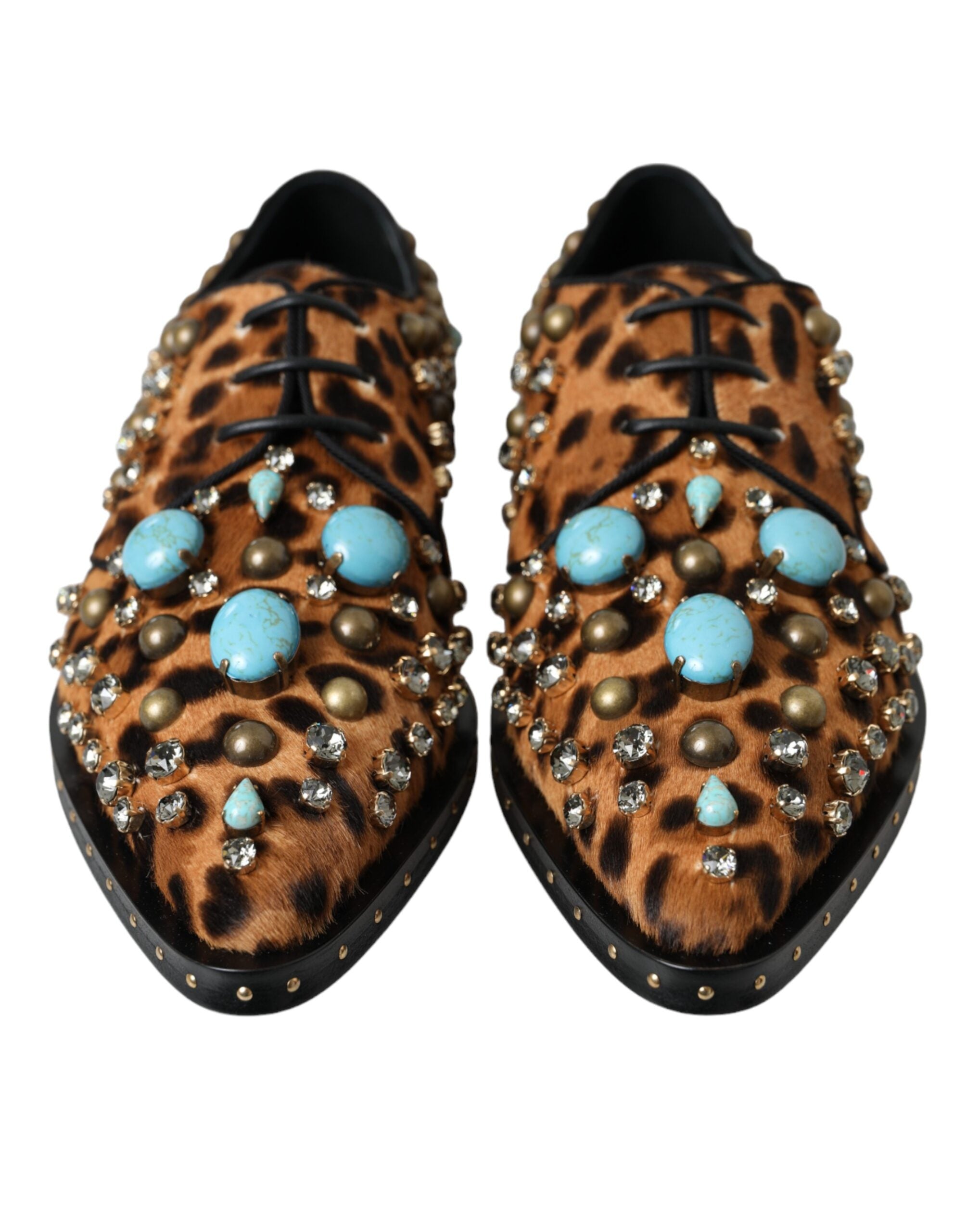Dolce & Gabbana Brown Leopard Hair Crystal Dress Broque Shoes LUNESCAPE