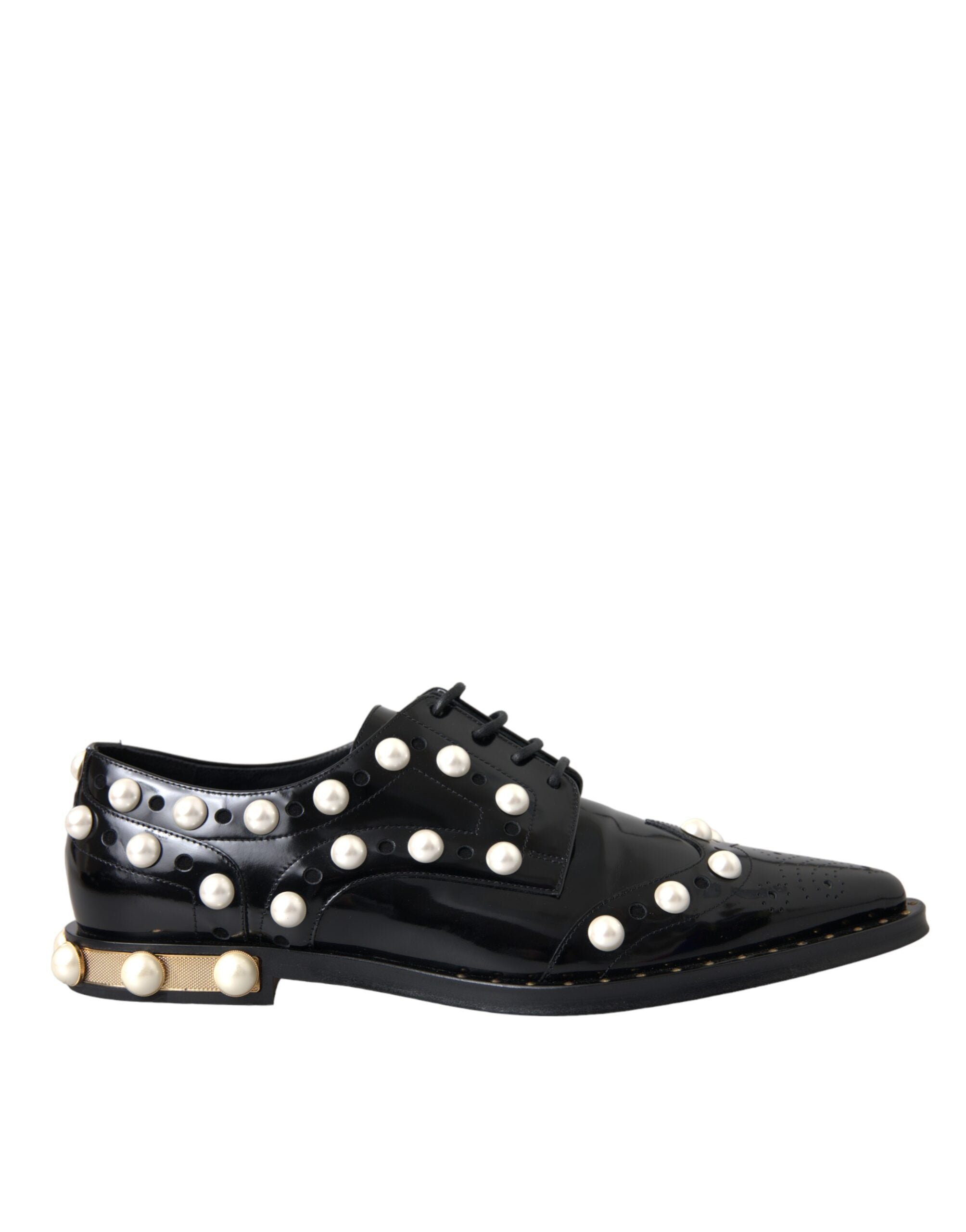 Dolce & Gabbana Black Leather Faux Pearl Dress Broque Shoes LUNESCAPE