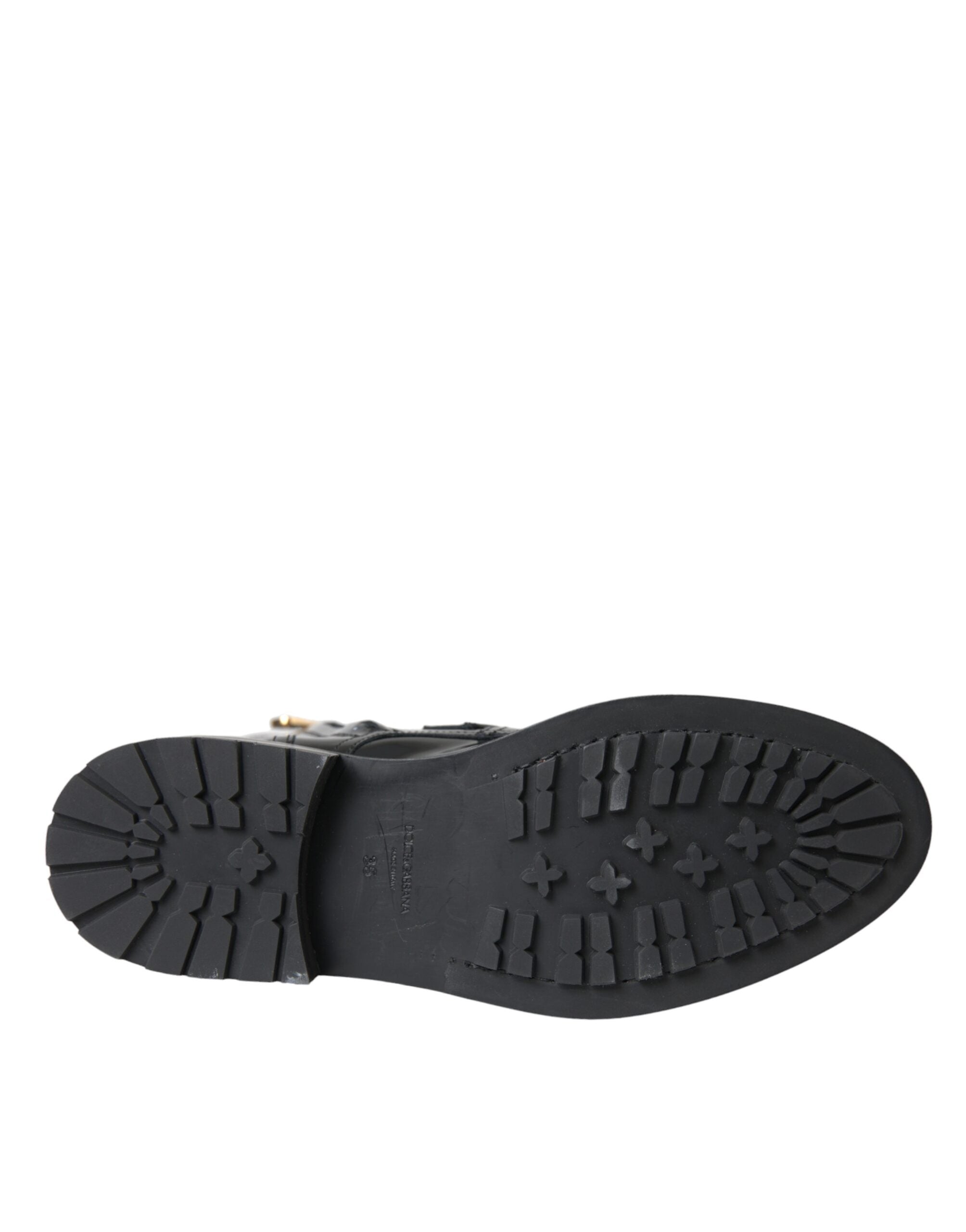 Dolce & Gabbana Black Leather Crystal Buckles Boots Shoes LUNESCAPE