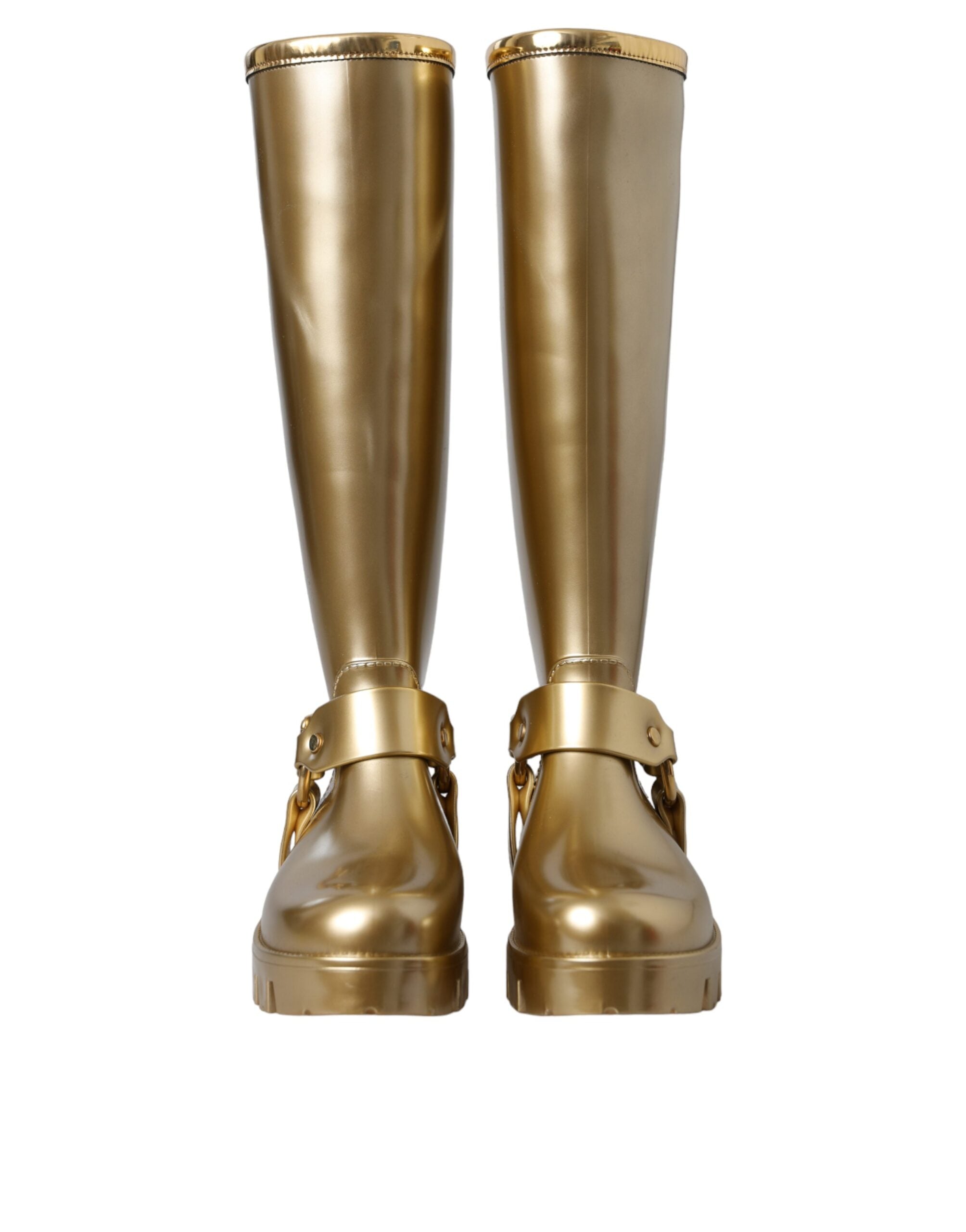 Dolce & Gabbana Metallic Gold Rubber PVC Rain Boots Shoes LUNESCAPE