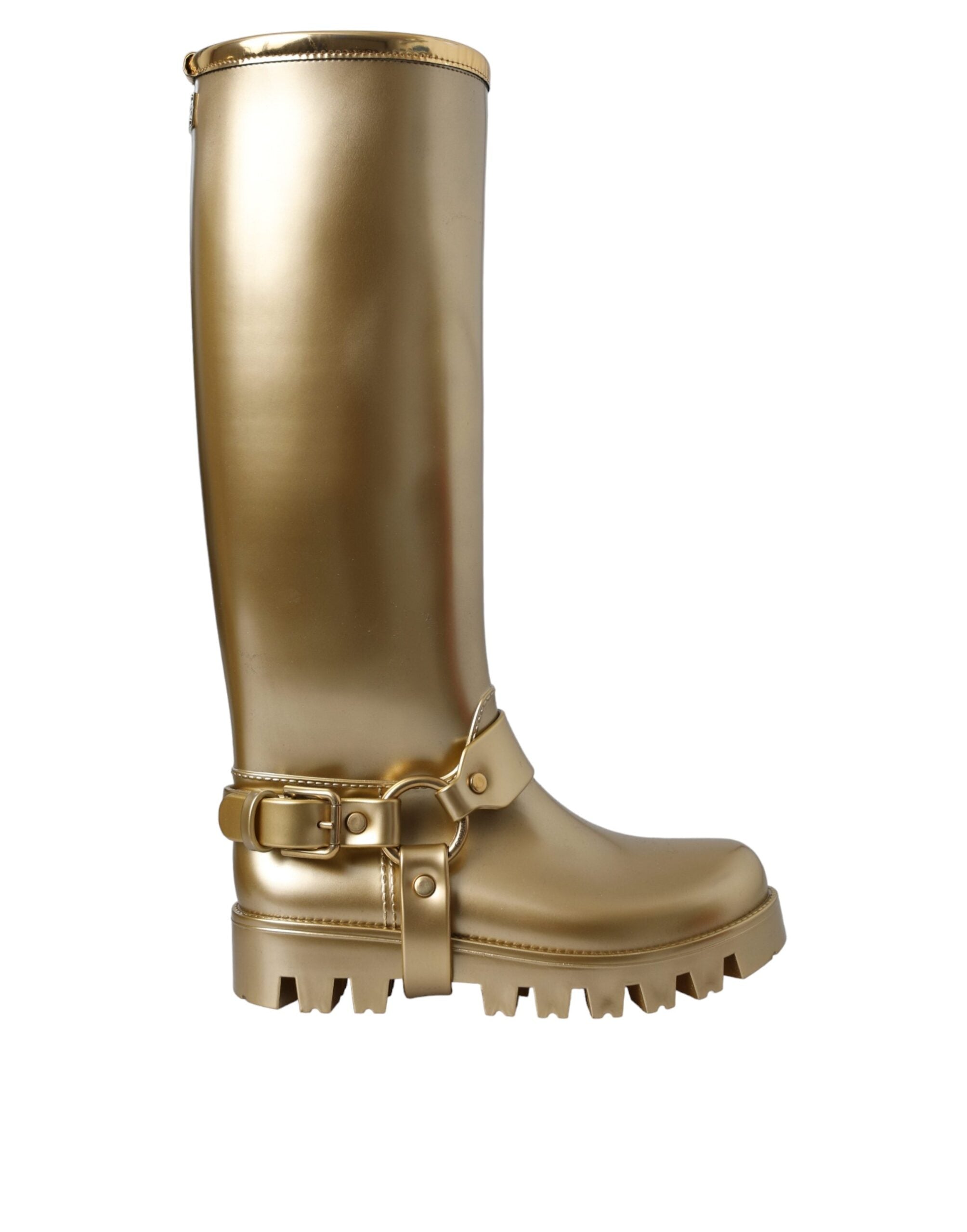 Dolce & Gabbana Metallic Gold Rubber PVC Rain Boots Shoes LUNESCAPE