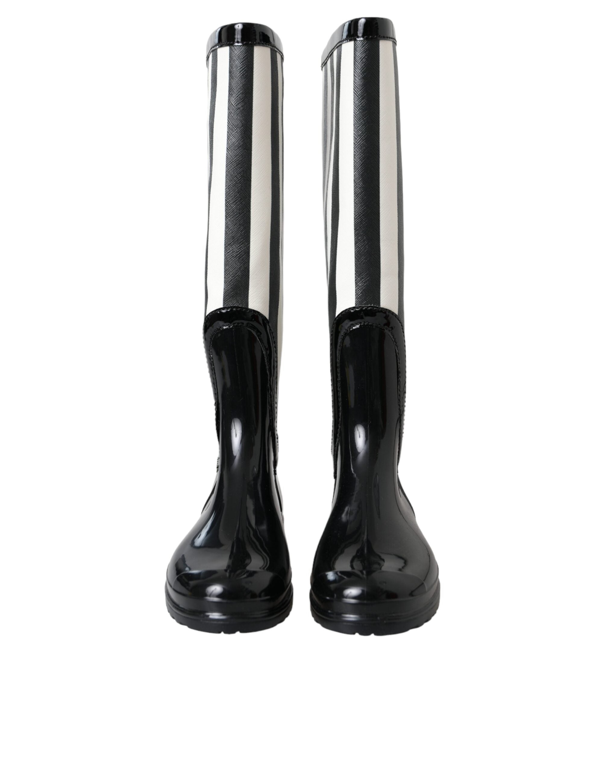 Dolce & Gabbana Black Rubber Knee High Flat Boots Shoes LUNESCAPE