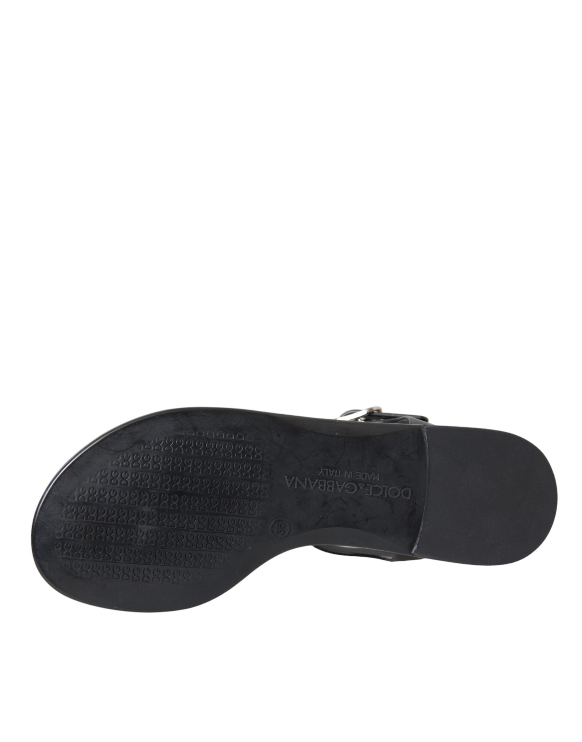 Dolce & Gabbana Black Crystal Flats Sandals Flip Flops Shoes LUNESCAPE