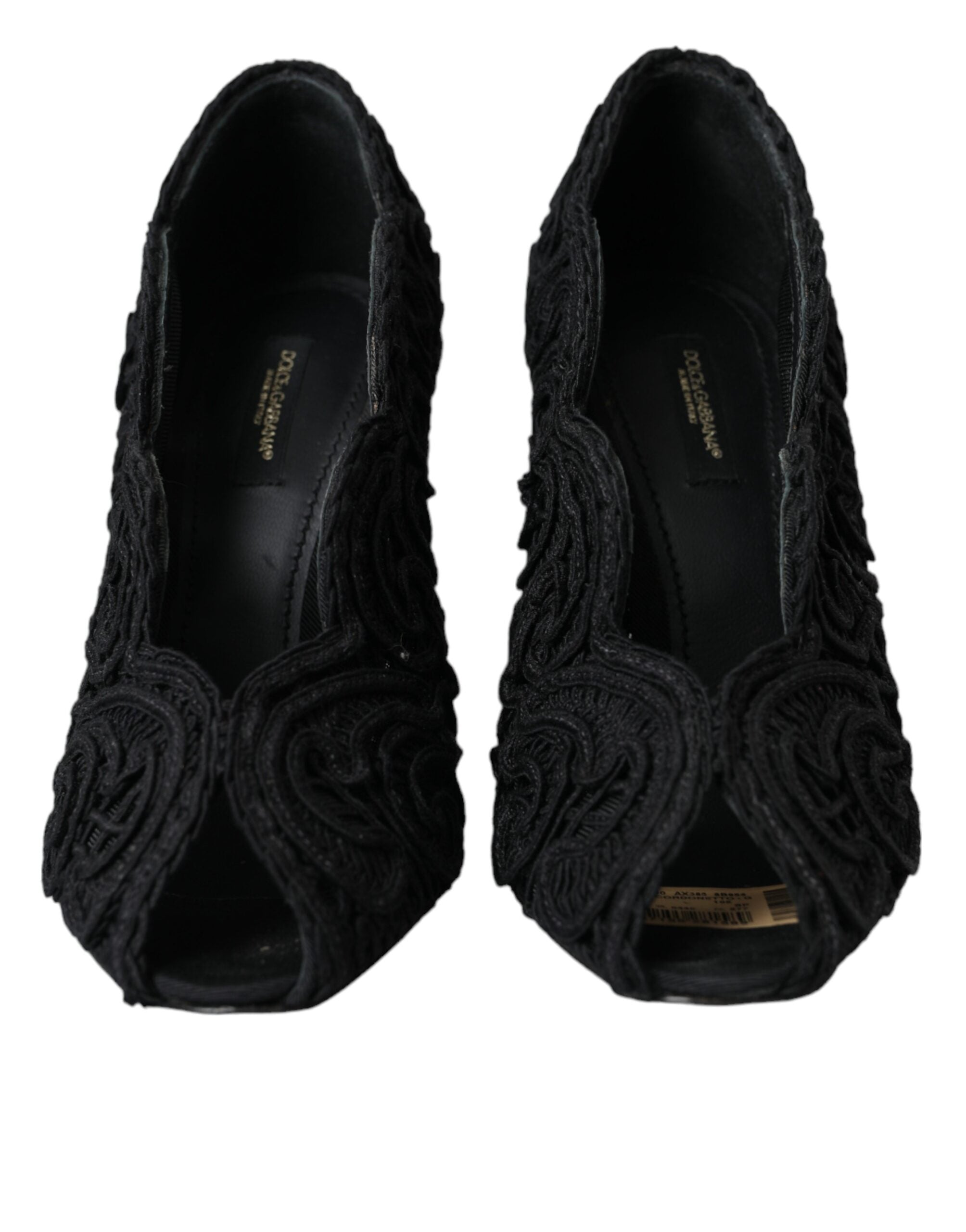 Dolce & Gabbana Black Cordonetto Ricamo Pump Open Toe Shoes LUNESCAPE