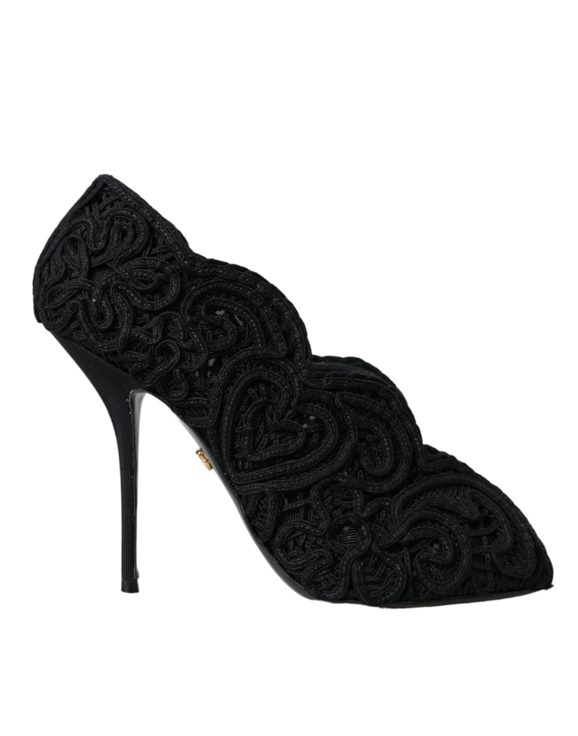 Dolce & Gabbana Black Cordonetto Ricamo Pump Open Toe Shoes LUNESCAPE