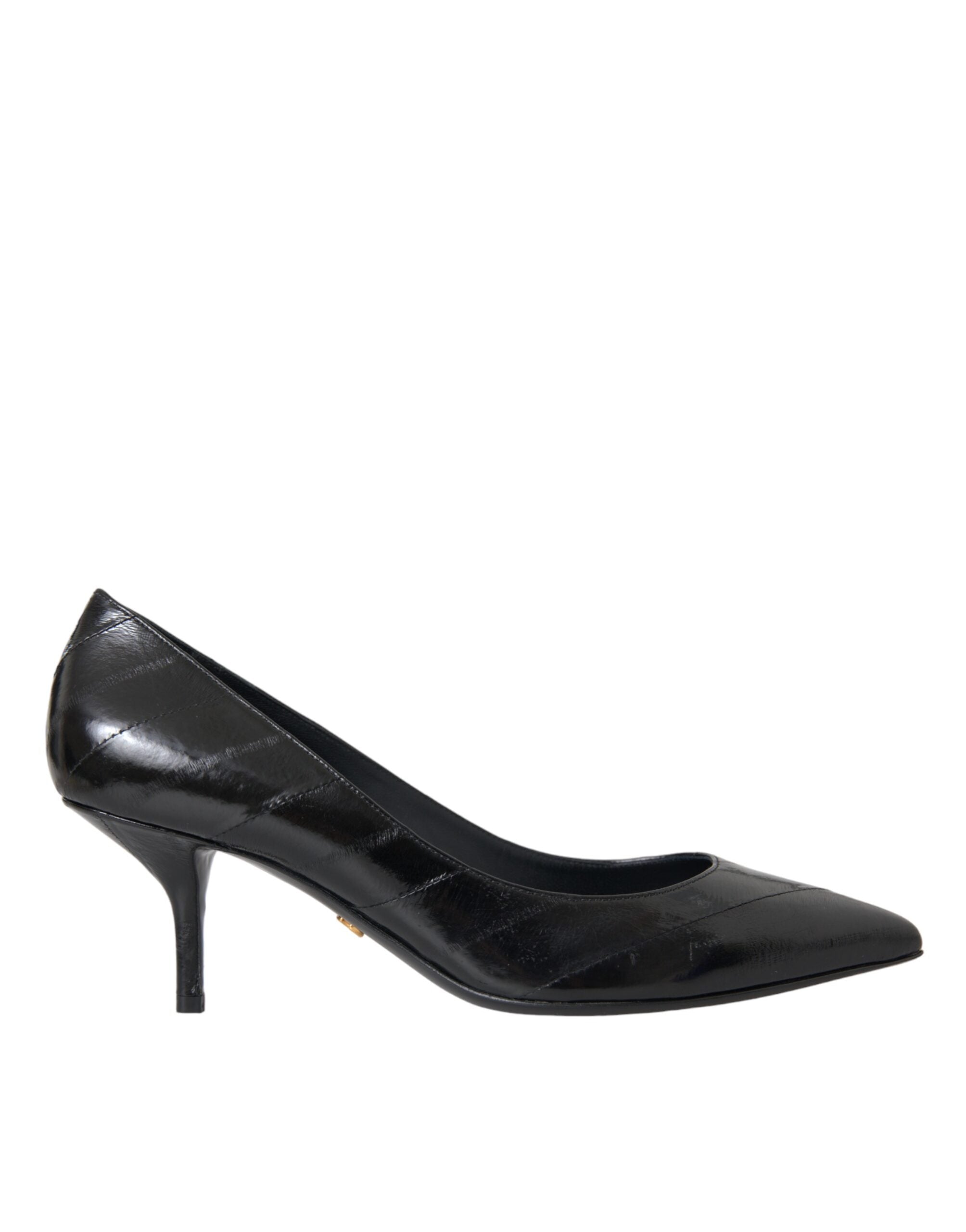 Dolce & Gabbana Black Eel Leather Kitten Heels Pumps Shoes LUNESCAPE