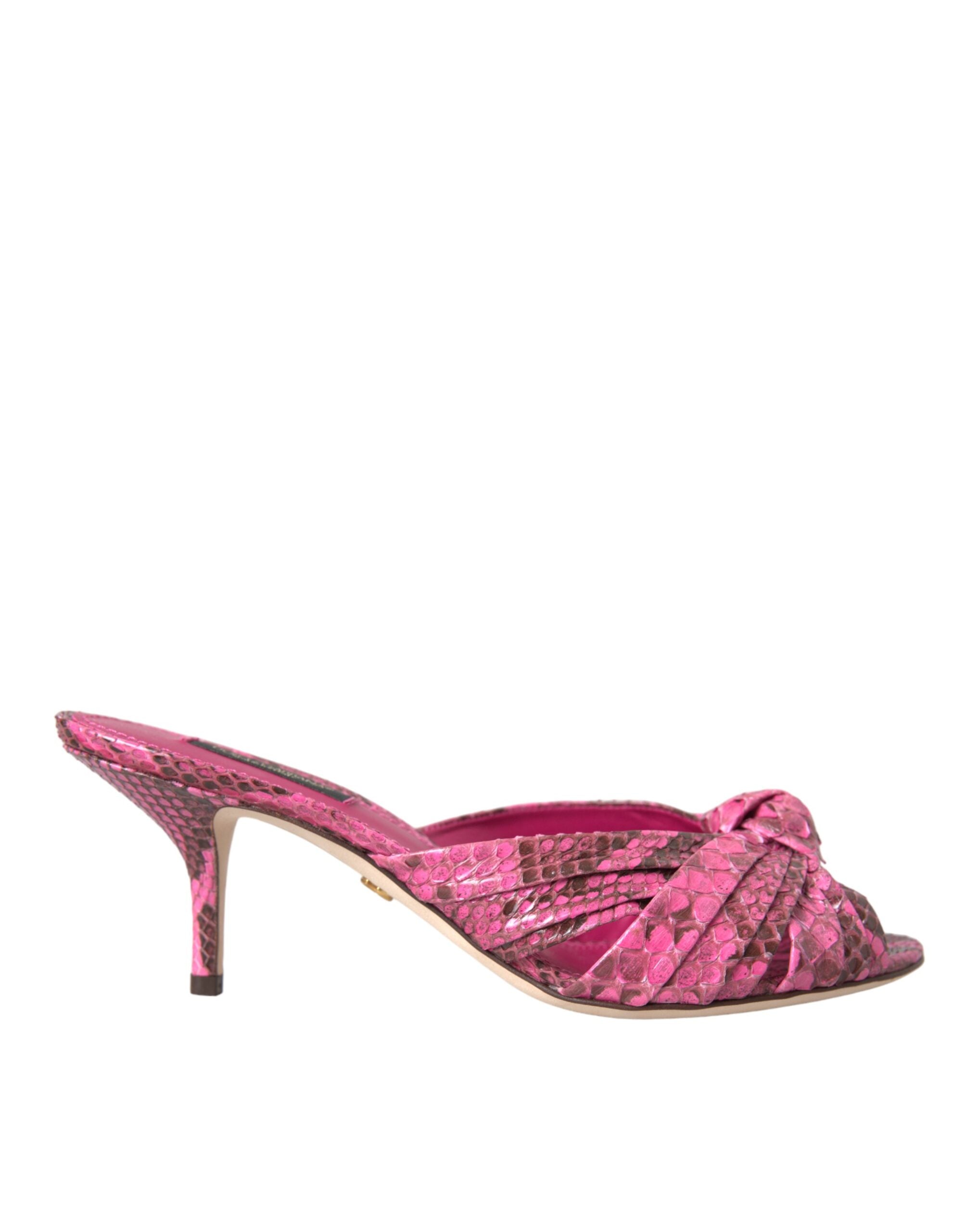 Dolce & Gabbana Pink Exotic Leather Kitten Heels Slides Shoes LUNESCAPE