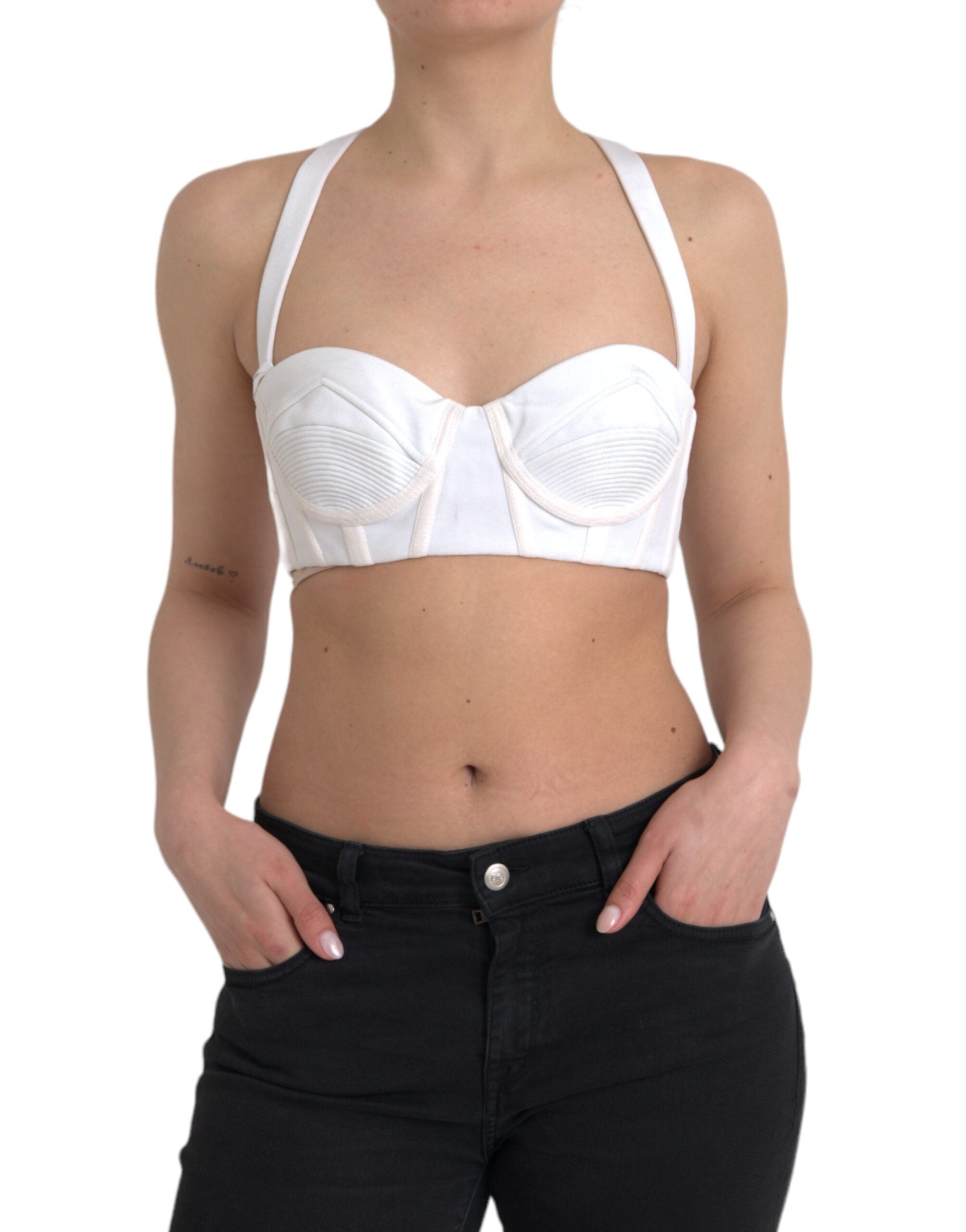 Versace White Viscose Bustier Sleeveless Cropped Top LUNESCAPE