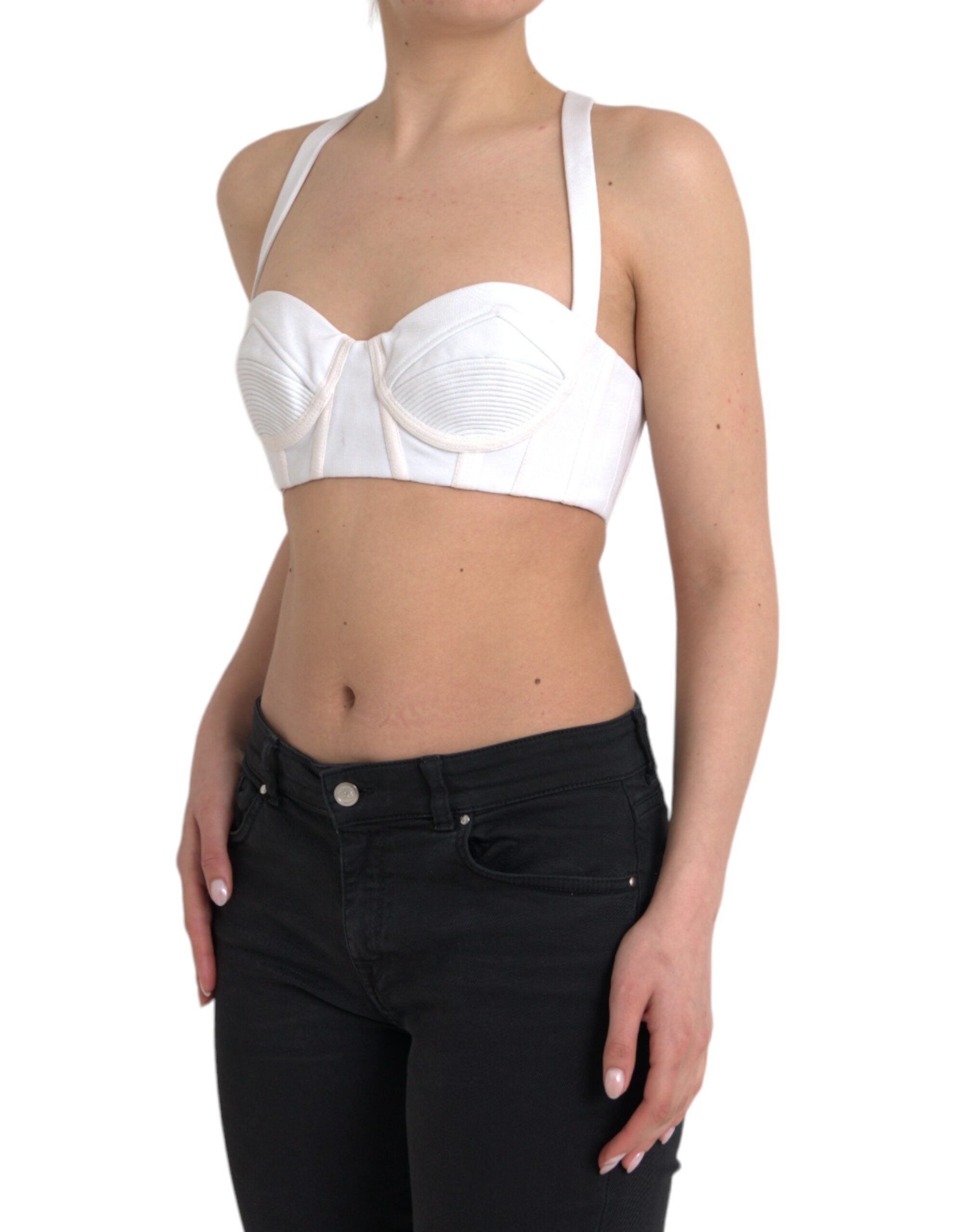 Versace White Viscose Bustier Sleeveless Cropped Top LUNESCAPE